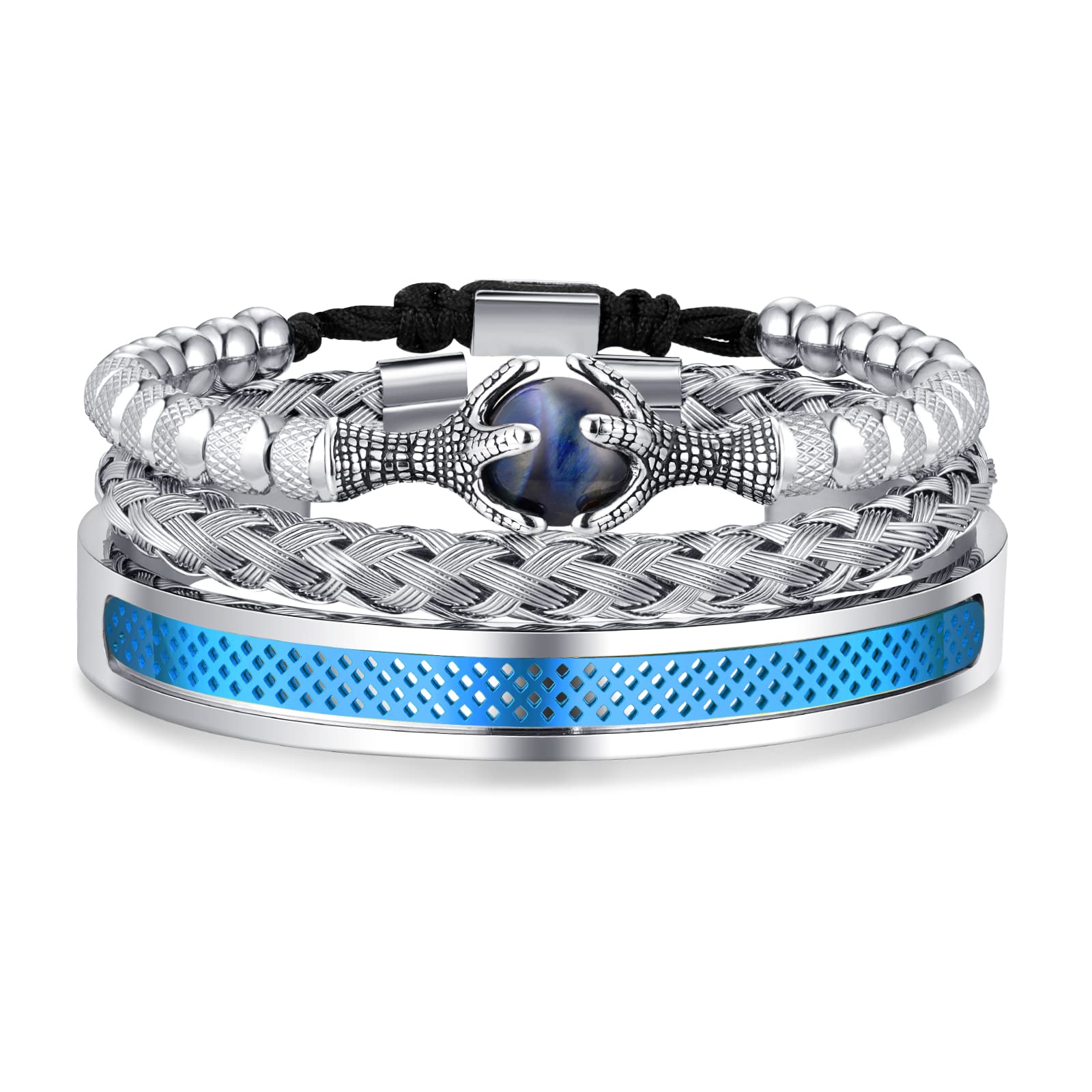 WFYOU 3PCS Stainless Steel Bracelets for Men Gold Roman Numeral Bangle Bracelet Twisted Cable Bracelet Adjustable Cuff Bracelet Mens Luxury Jewelry Bracelets Gifts