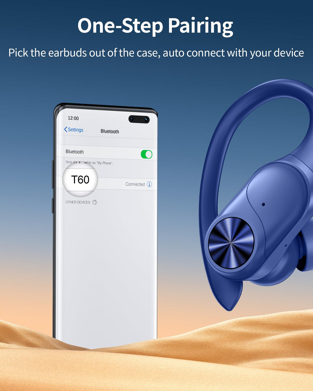 PocBuds Bluetooth Headphones Wireless Earbuds 80hrs Playtime Wireless Charging Case Digital Display Sports Ear Buds with Earhook Deep Bass IPX7 Waterproof Over-Ear Earphones for TV Phone Laptop Black