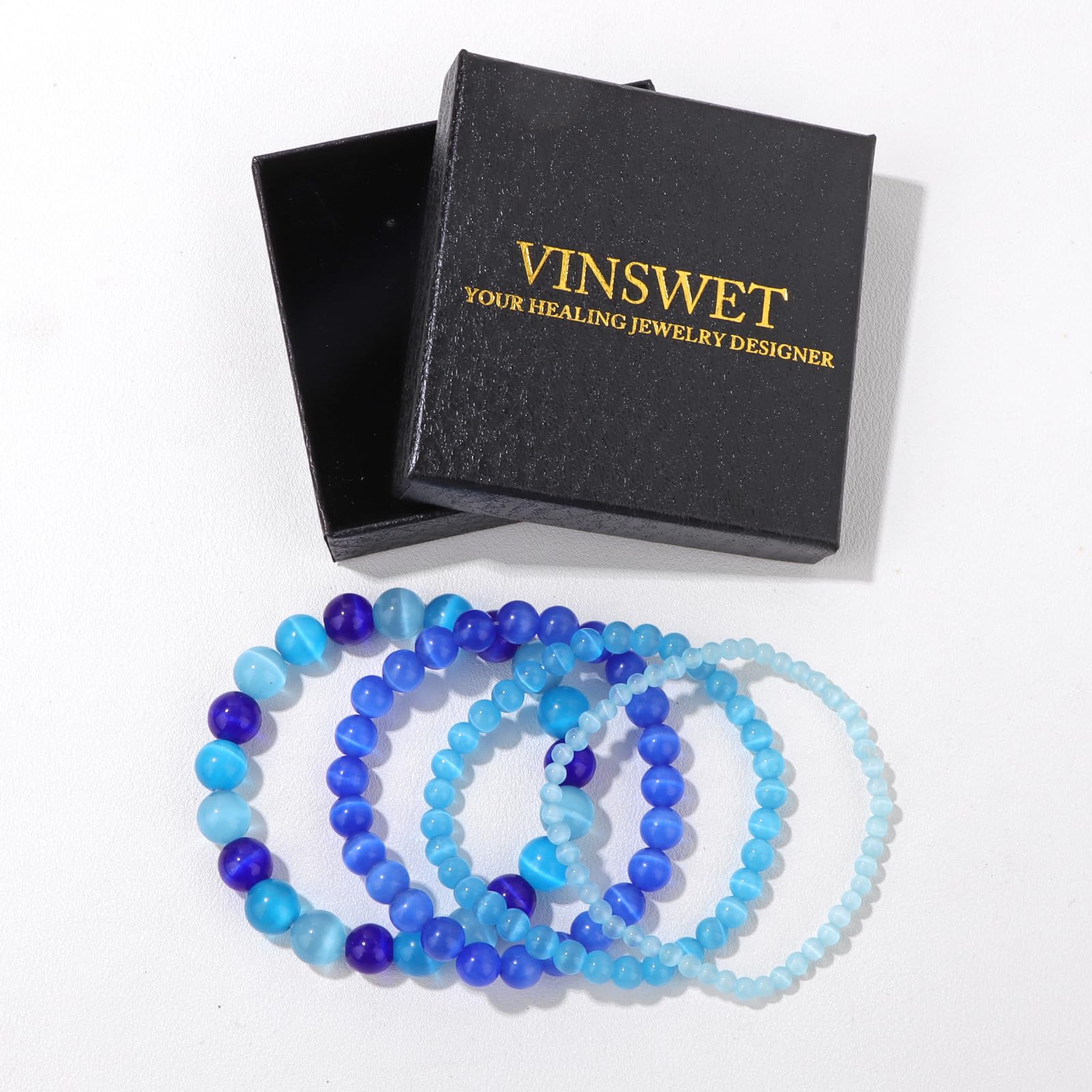 4pcs Beaded Bracelets for Women,Natural Healing Crystal Gemstones Bracelet,Anxiety Stress Relief Bracelet Handmade purple Jewelry Gifts for Women