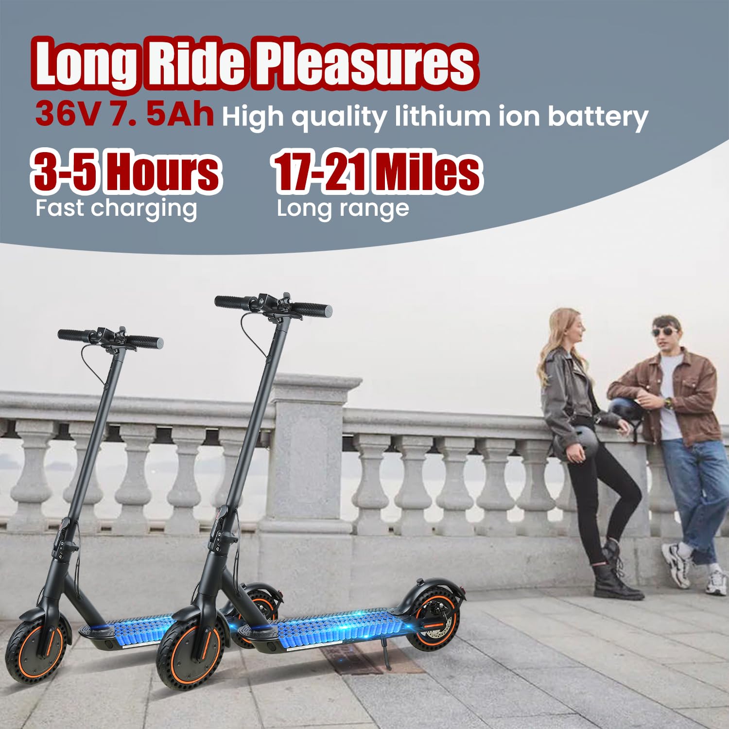 Electric Scooter for Adults, 8.5" Solid Tires, 350/500W Motor, 16/19MPH Max Speed & 12/21 Miles Range, Portable Foldable E-Scooter with Smart APP, Cruise Control, Dual-Brake System（Two Models）