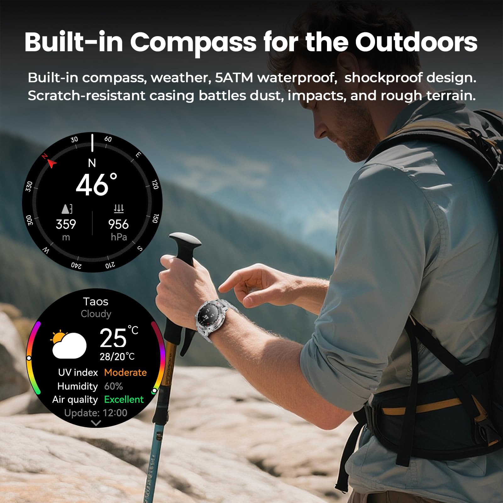 WalkerFit Smart Watch for Men, 1.43" Round AMOLED, 5ATM Waterproof, Heart Rate & Sleep Monitor,Long Battery,Outdoor Fitness Activity Tracker,Voice Control&Bluetooth Call,Compatible with iPhone Android