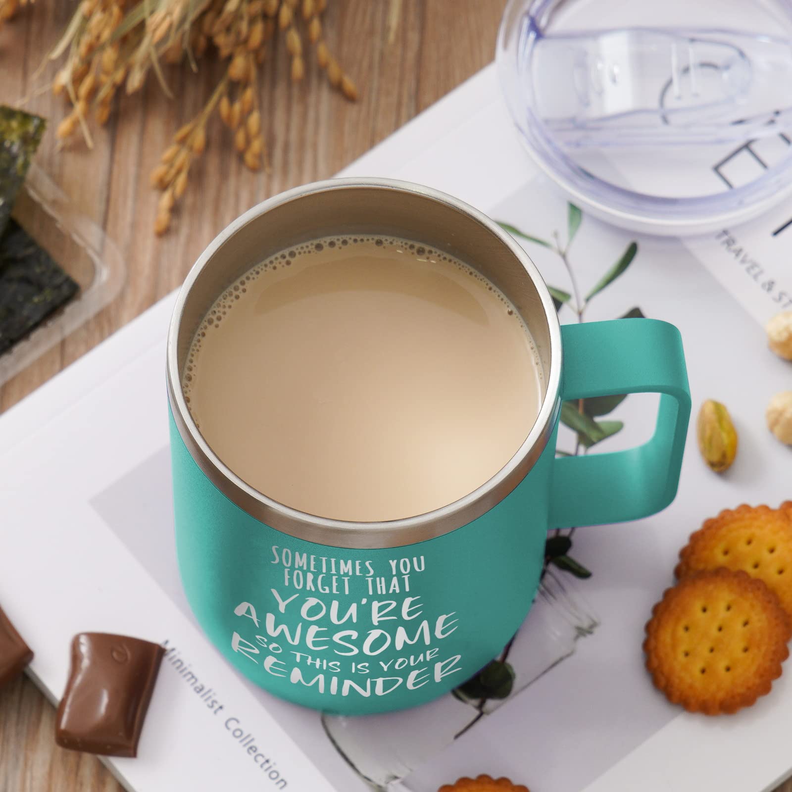 NOWWISH Inspirational Coffee Mug for Men, 14oz Vacuum Insulated Stainless Steel Cup, You Are Awesome Gift for Husband, Boyfriend, Dad - Navy Blue