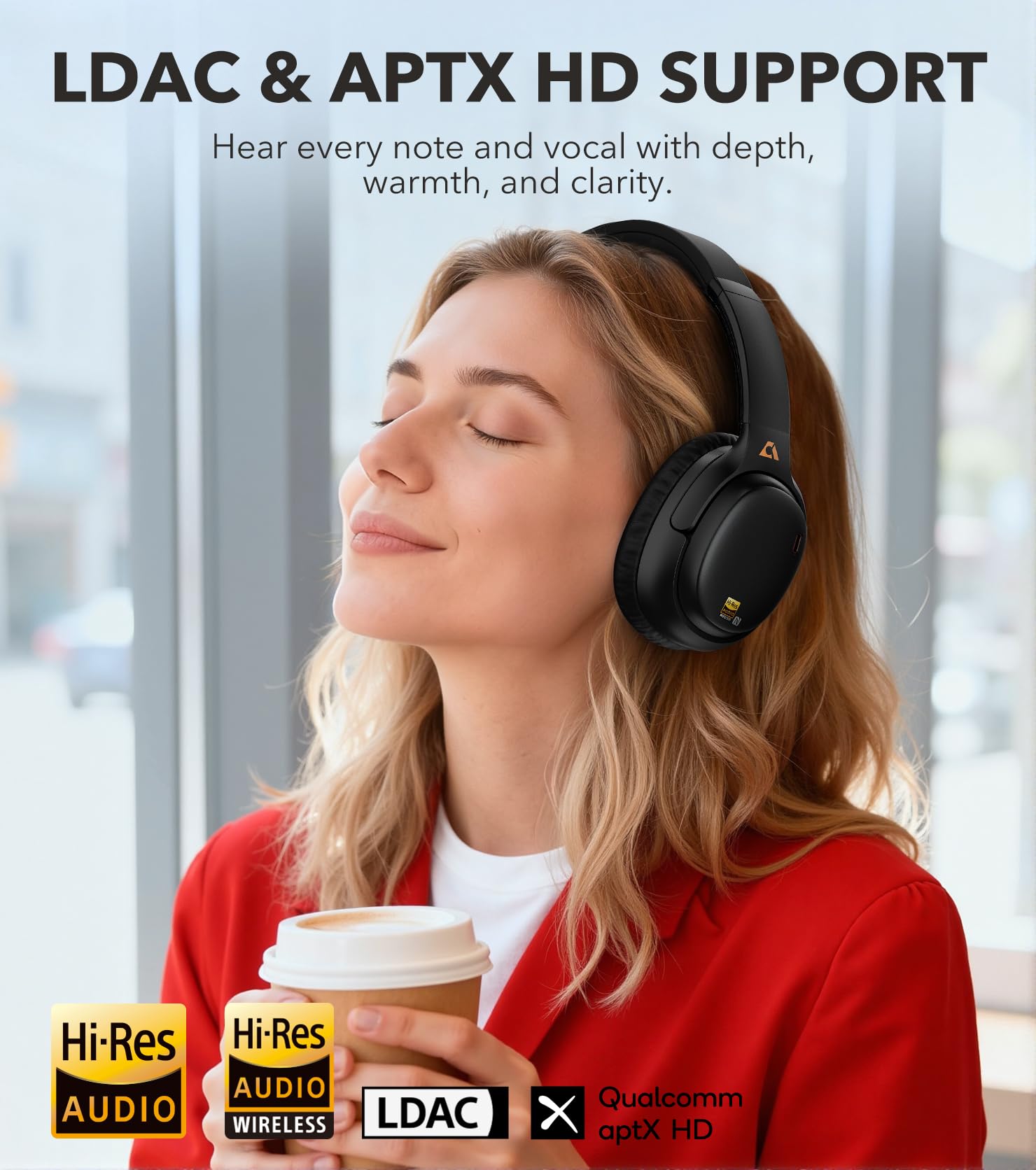 1Mii E700 Wireless Bluetooth Over Ear Headphones with Active Noise Canceling, Hi-Res Audio LDAC/aptX Low Latency for Airplane Travel Overhead Comfort, 54H Playtime, Custom EQ via App - Blue