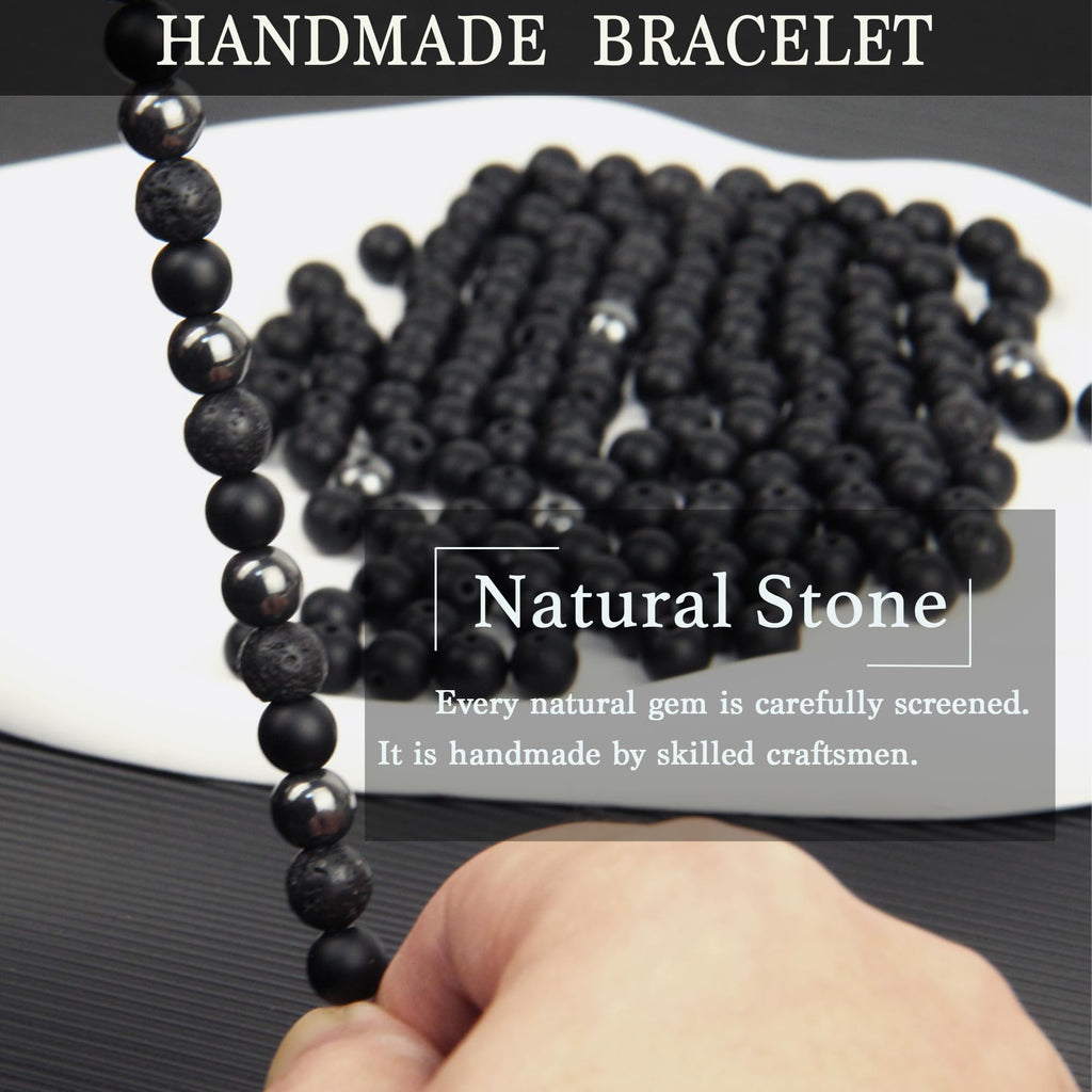 Black Obsidian Bracelet for Men - Black Tourmaline Beaded Bracelets - Mens Bracelet Set 8MM Black Onyx Hematite Lava Stone Beads Triple Protection Bracelet for Men Women Gifts