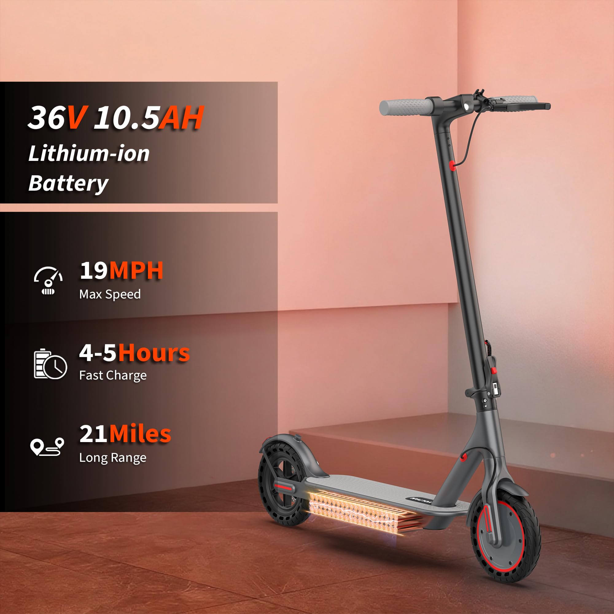 VOLPAM Electric Scooter, 350W/500W Powerful Motor, 8.5"/10" Solid Tires, 19/22Mph, 28/23/21/16 Miles Max Range, Dual Braking