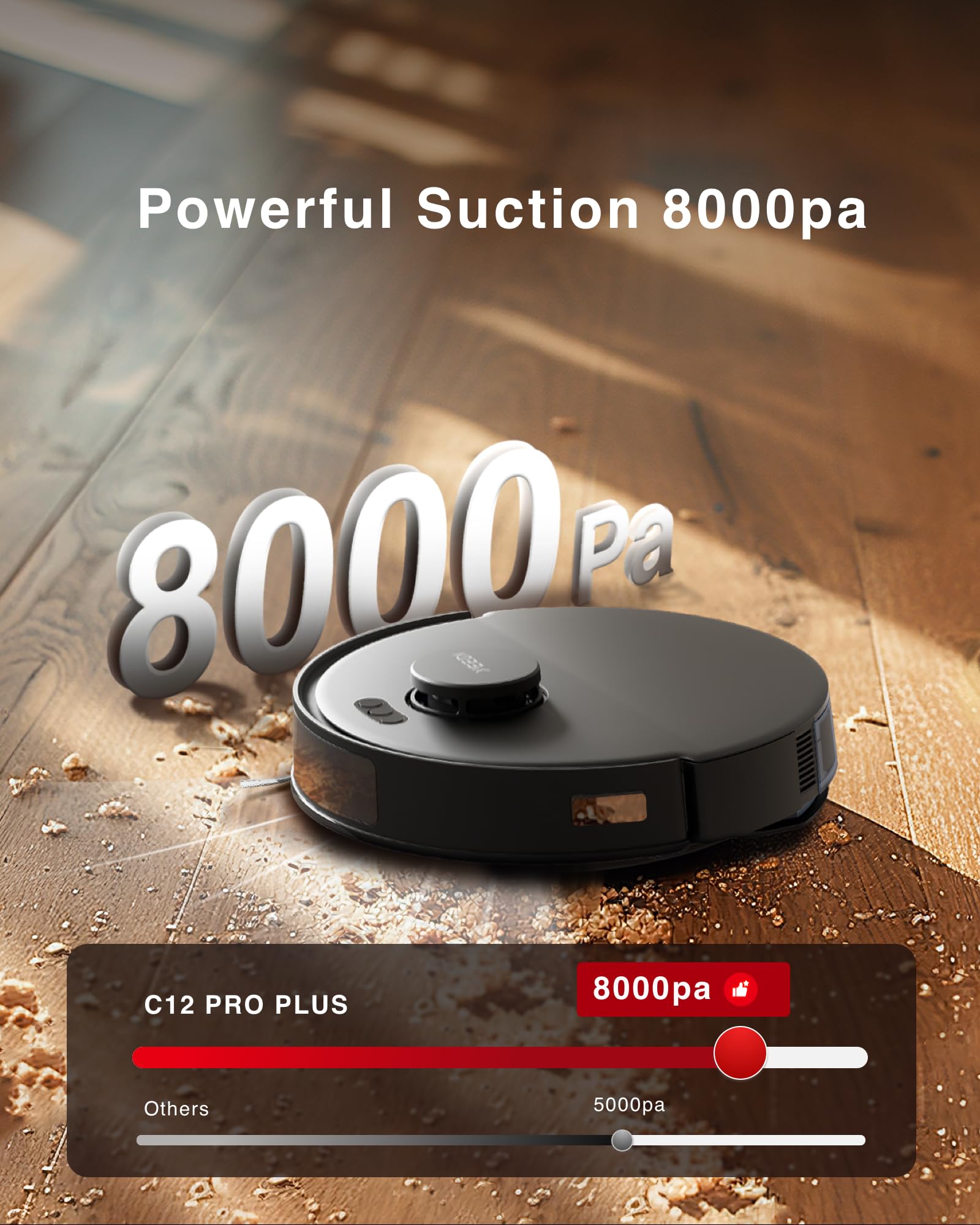 Yeedi C12 Robot Vacuum Cleaner and Mop, 8000Pa Strong Suction, ZeroTangle Brush, Smart Navigation, Self-Charging, White