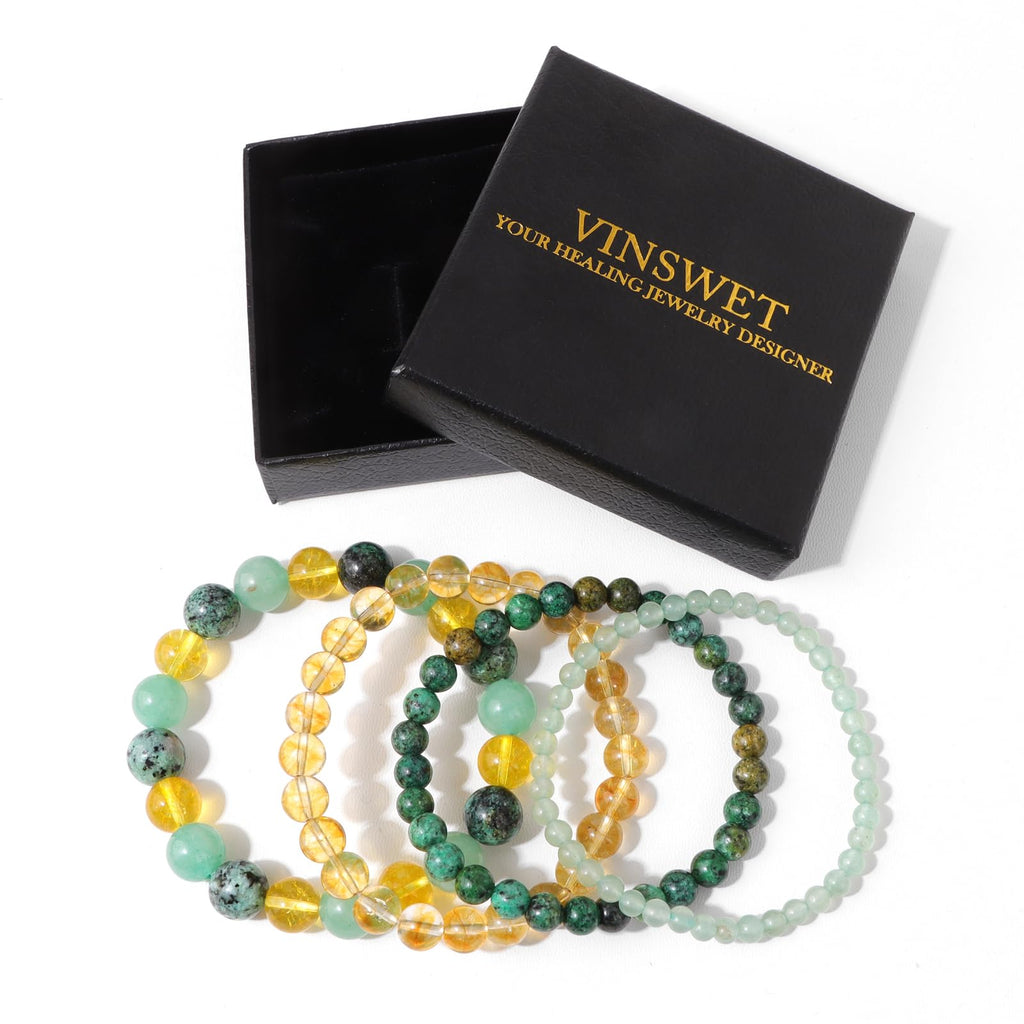 4pcs Beaded Bracelets for Women,Natural Healing Crystal Gemstones Bracelet,Anxiety Stress Relief Bracelet Handmade purple Jewelry Gifts for Women