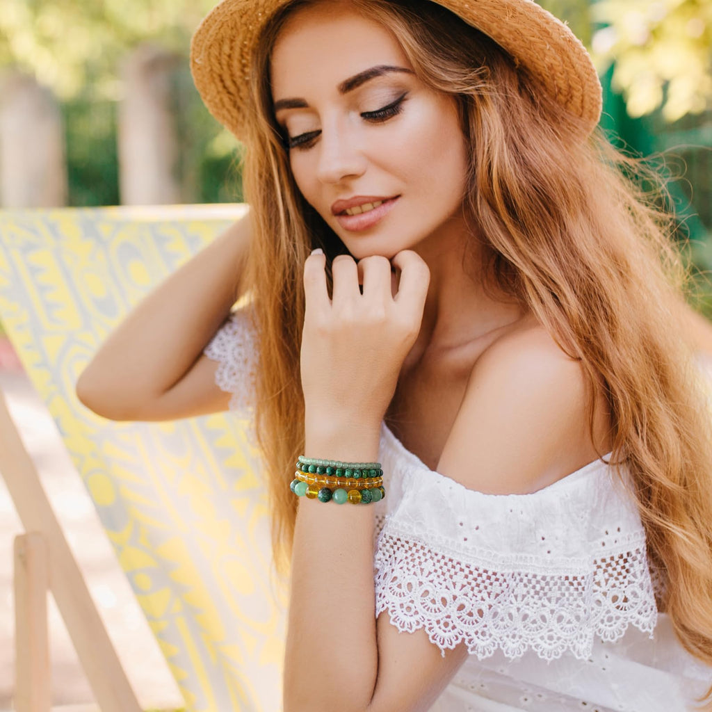 4pcs Beaded Bracelets for Women,Natural Healing Crystal Gemstones Bracelet,Anxiety Stress Relief Bracelet Handmade purple Jewelry Gifts for Women