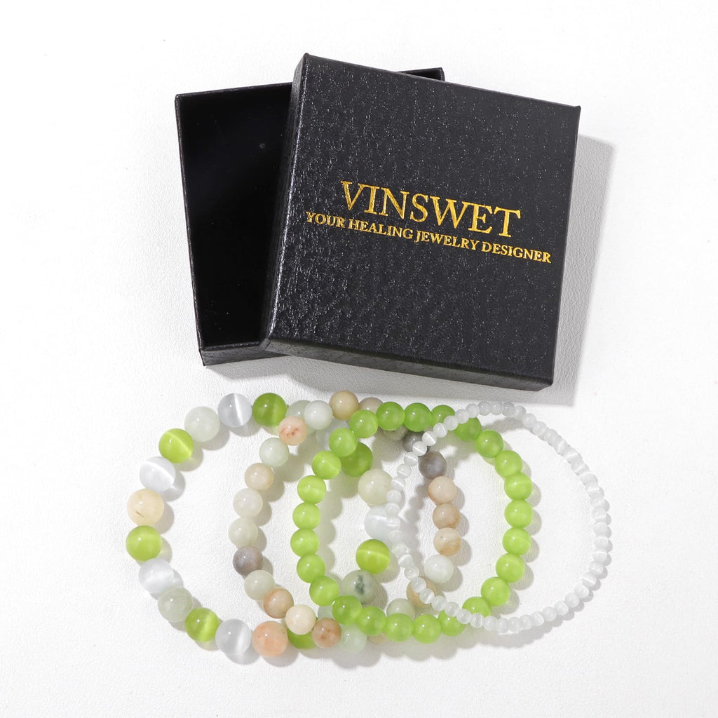 4pcs Beaded Bracelets for Women,Natural Healing Crystal Gemstones Bracelet,Anxiety Stress Relief Bracelet Handmade purple Jewelry Gifts for Women