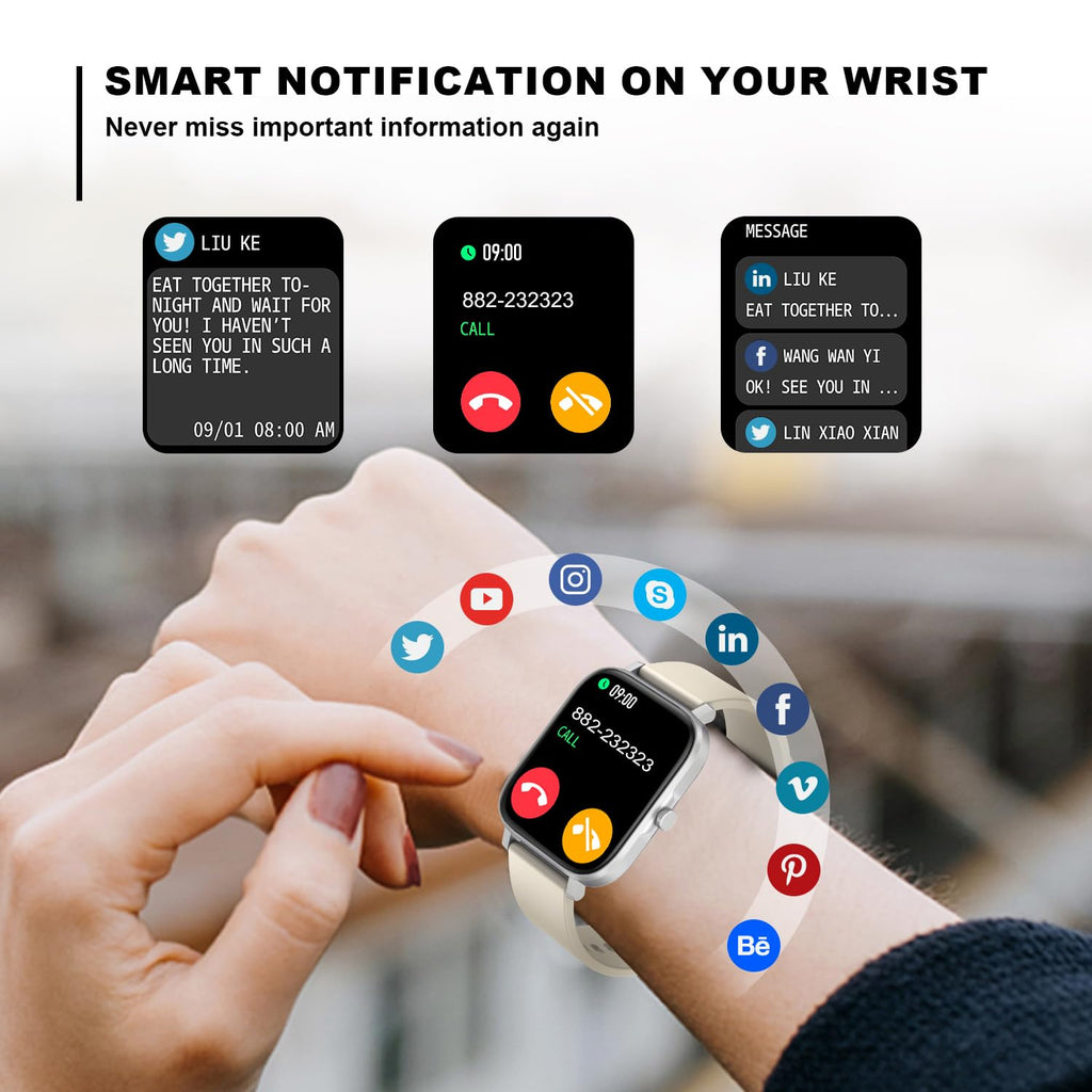 Smart Watch for Men Women Compatible with iPhone Samsung Android Phone 1.83 inch Full Touch Screen IP68 Waterproof Bluetooh Fitness Tracker Heart Rate/Sleep Monitor, Black