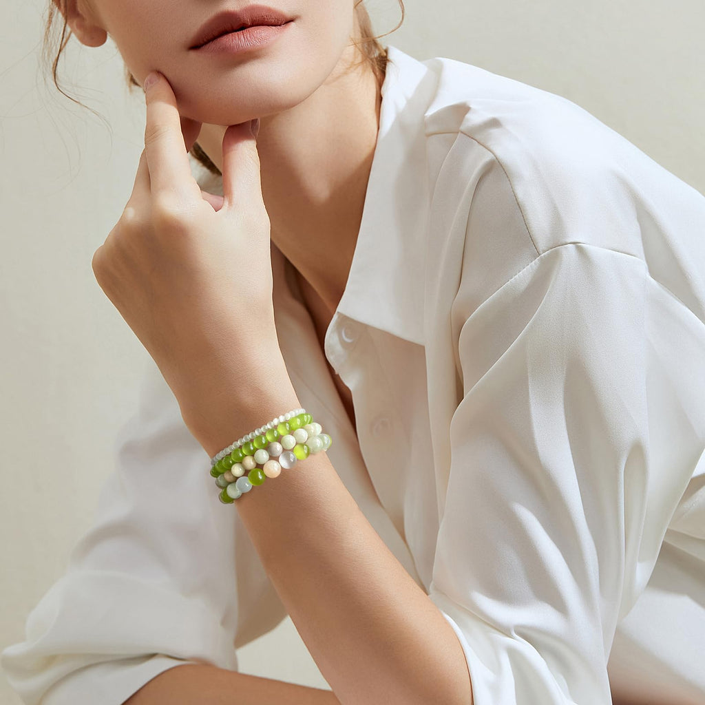 4pcs Beaded Bracelets for Women,Natural Healing Crystal Gemstones Bracelet,Anxiety Stress Relief Bracelet Handmade purple Jewelry Gifts for Women