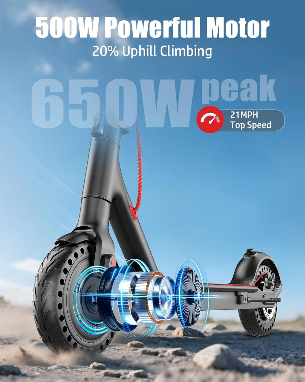 Electric Scooter for Adults, Peak 500W/650W Motor, 19/21 MPH Max Speed, 21/23 Miles Range, 36V Battery, 8.5" Solid Tires, App Control, Lightweight, Foldable Electric Scooter for Commuting, UL2272