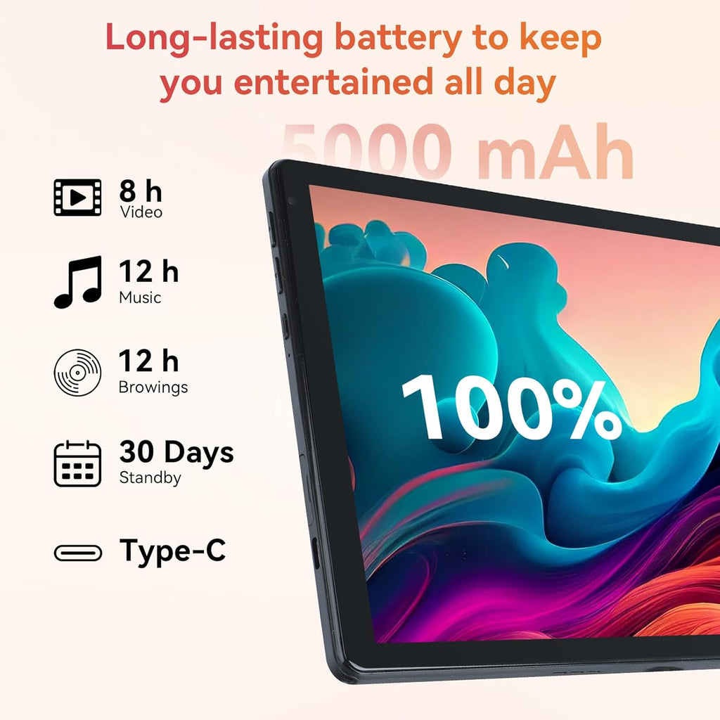 Tablet,10.1" Android Tablet with Octa-core Processor 24GB RAM 128GB ROM HD IPS Touchscreen 8H Battery, Wi-Fi 6, BT 5.0, Dual Camera, Android 15 Tablets 2025