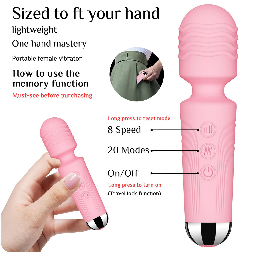 Vibrator Wand,Adult Sex Toy Wand, G Spot Dildo, Clit Vibrator, Sex Vibrators,Clitoris Stimulation,with 8 Speeds & 20 Patterns,Fully Waterproof,Vibrating Wand for her Pleasure (Rose Red)