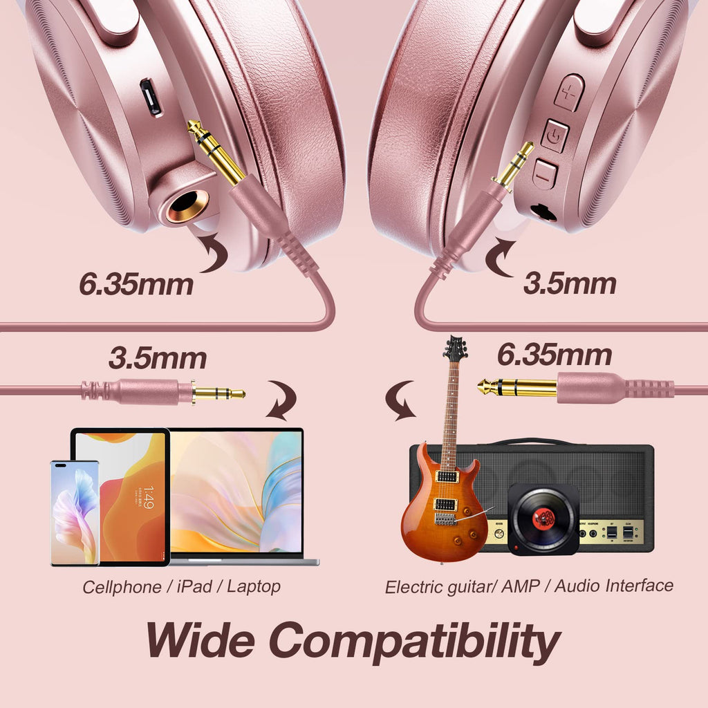 OneOdio A70 Bluetooth Over Ear Headphones, Wireless Headphones with 72H Playtime, Hi-Res, Built-in Mic, 3.5mm/6.35mm Wired Audio Jack for Studio Monitor & Mixing DJ Guitar AMP, Computer Laptop PC
