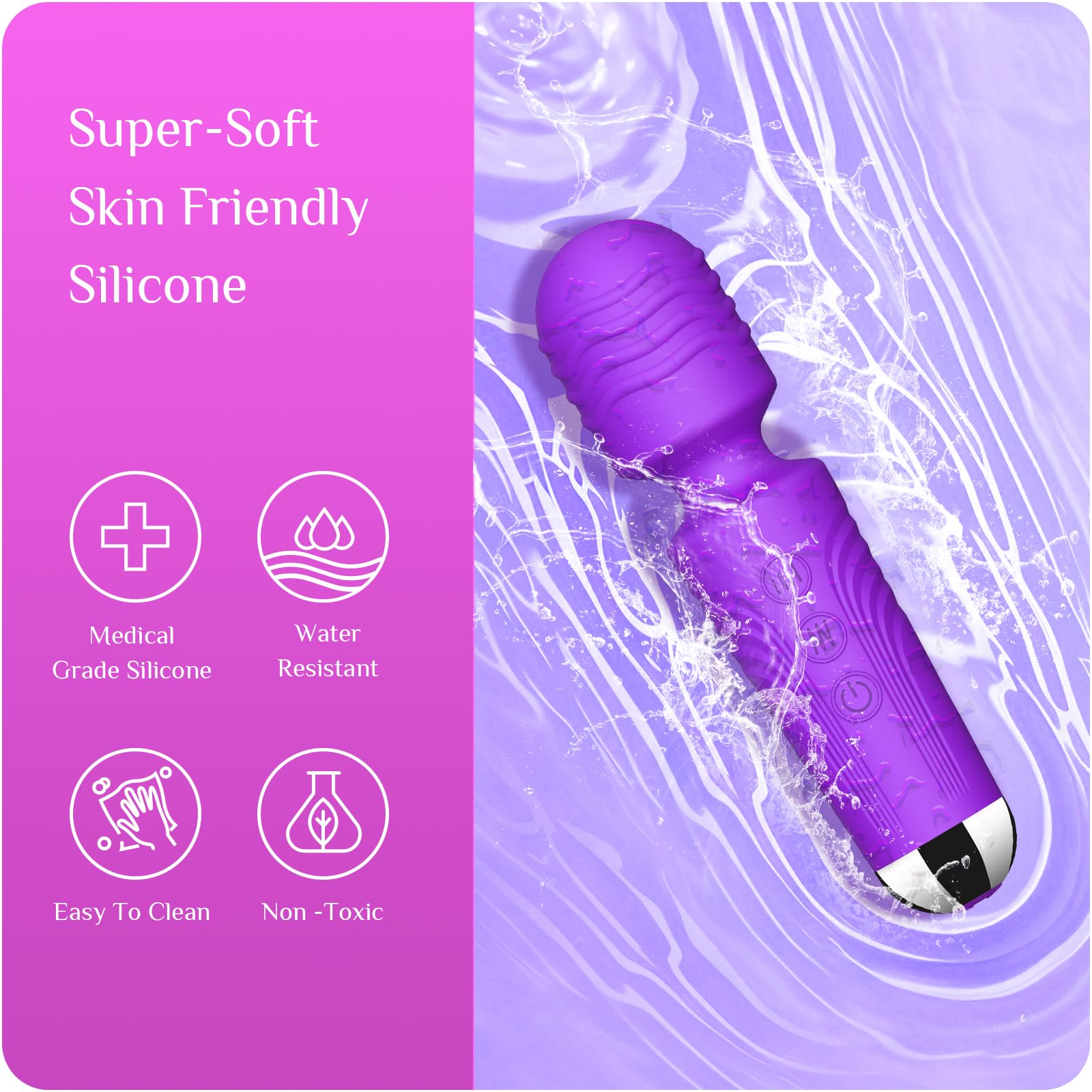 Vibrator Wand,Adult Sex Toy Wand, G Spot Dildo, Clit Vibrator, Sex Vibrators,Clitoris Stimulation,with 8 Speeds & 20 Patterns,Fully Waterproof,Vibrating Wand for her Pleasure (Rose Red)