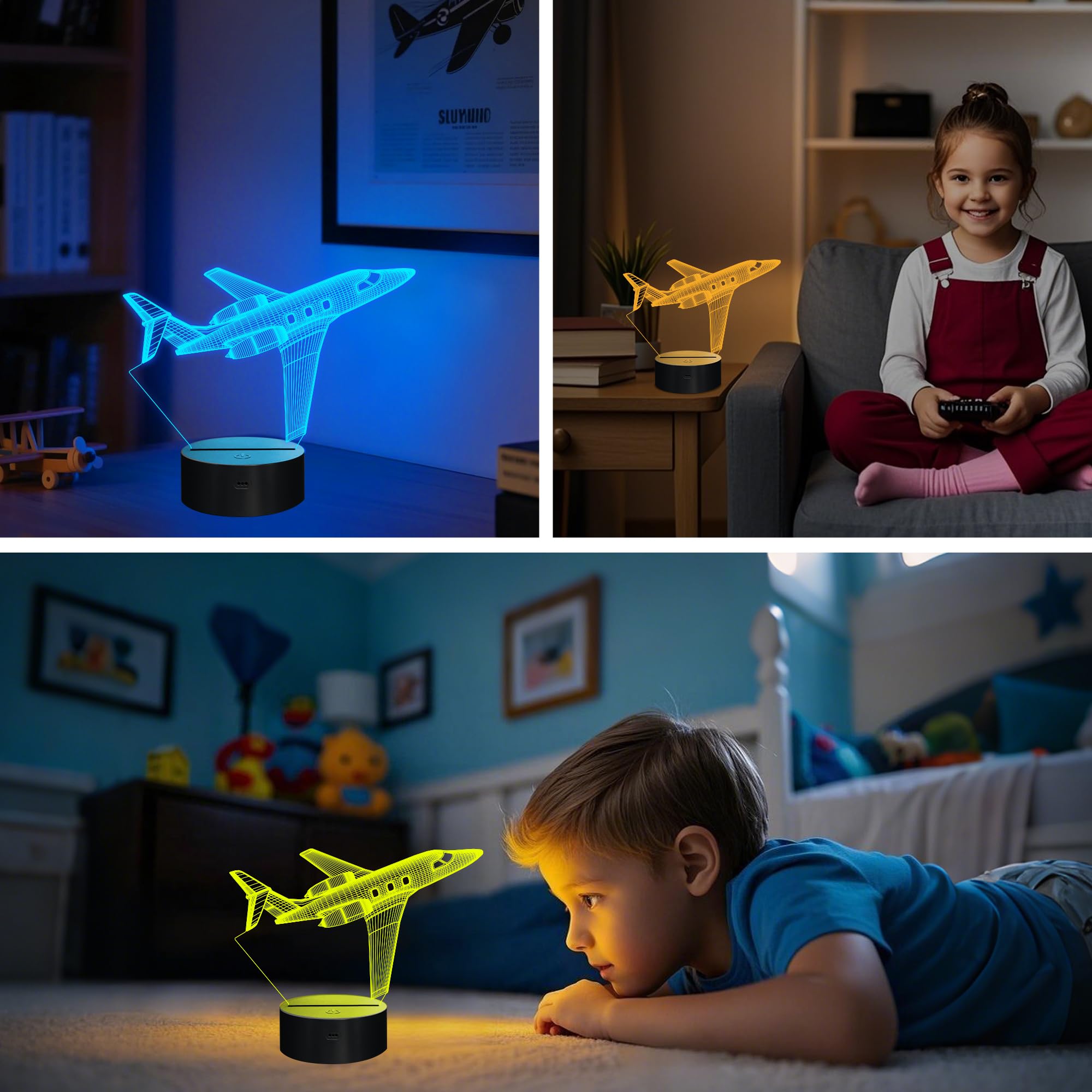 Airplane Gifts for Boy, Men, Aircraft Night Light, Gulfstream 3D Illusion Lamp with Remote and Touch Control, Plane Decor for Men Boy Kids Room, Birthday Gifts