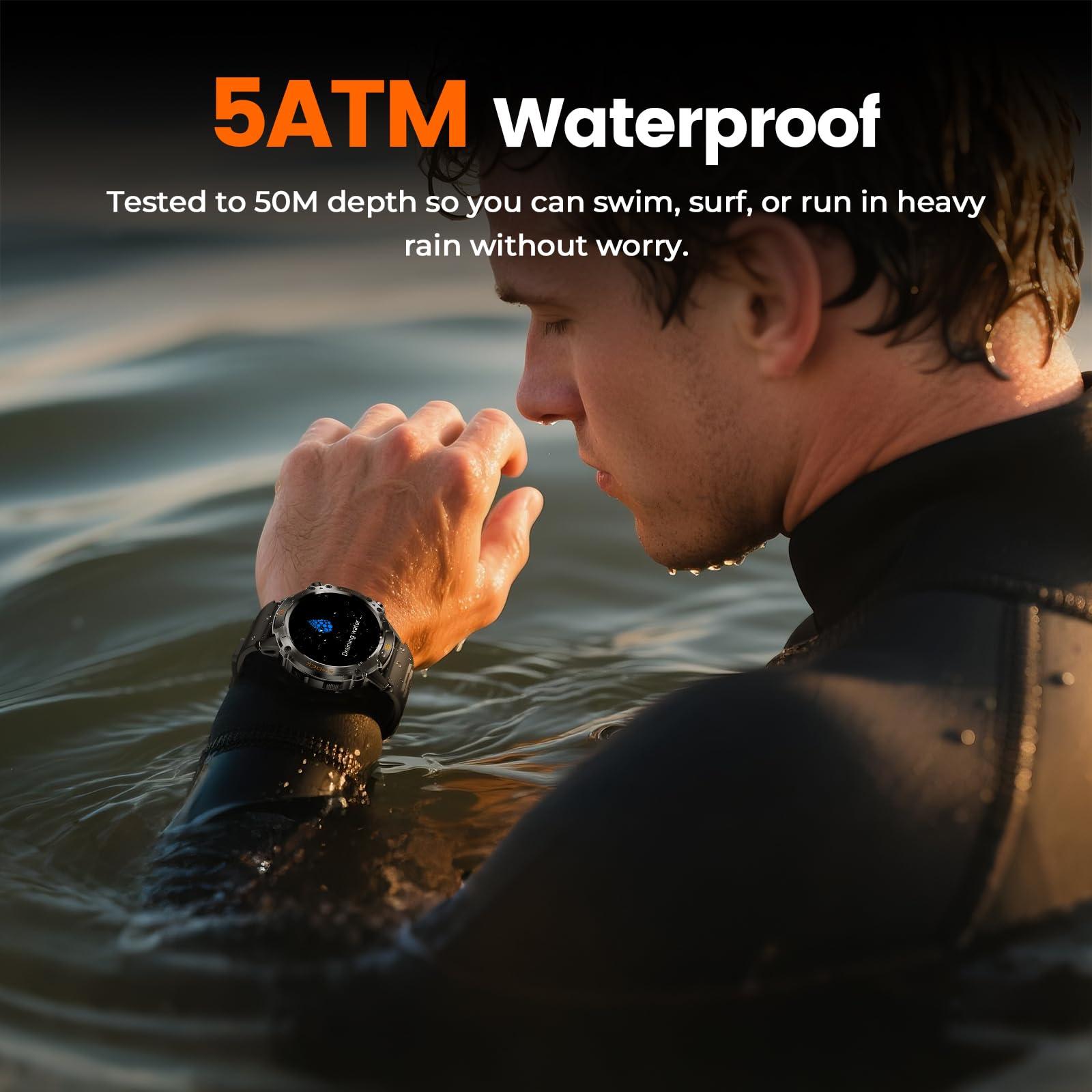 WalkerFit Smart Watch for Men, 1.43" Round AMOLED, 5ATM Waterproof, Heart Rate & Sleep Monitor,Long Battery,Outdoor Fitness Activity Tracker,Voice Control&Bluetooth Call,Compatible with iPhone Android