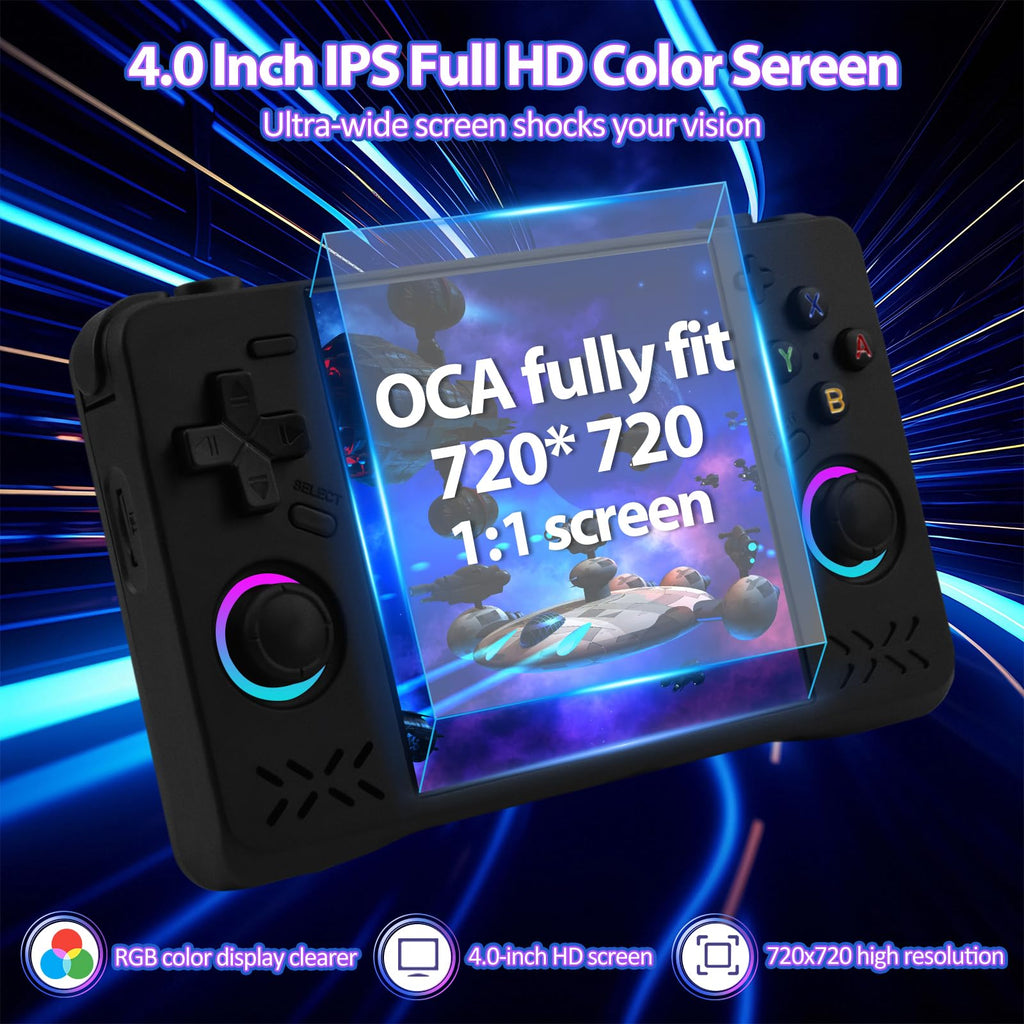 Upgraded XF40H Handheld Game Console, Retro Gaming Console Preloaded Classic Games with Multiple Emulators, 4.0 Inch 4K HD IPS Screen Open Source Linux System, Pocket Video Gaming (Black-128G)