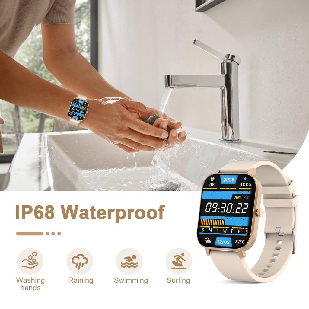 Smart Watch for Men Women Compatible with iPhone Samsung Android Phone 1.83 inch Full Touch Screen IP68 Waterproof Bluetooh Fitness Tracker Heart Rate/Sleep Monitor, Black