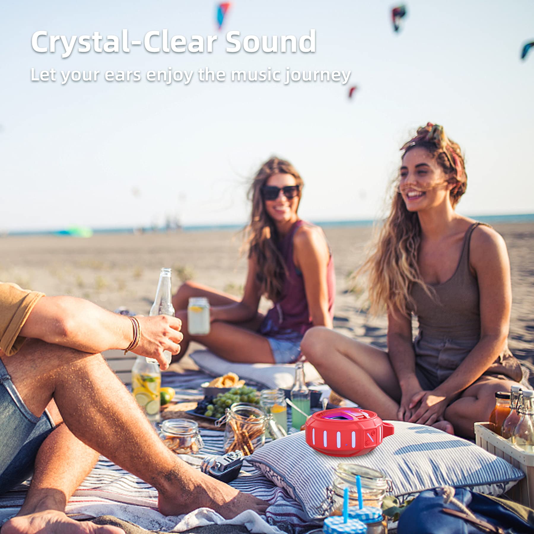 EBODA Bluetooth Shower Speaker, Portable Bluetooth Speakers, IP67 Waterproof Wireless Speaker with LED Light, Floating, 2000mAh, True Wireless Stereo for Kayak, Beach, Gifts for unisex -Black