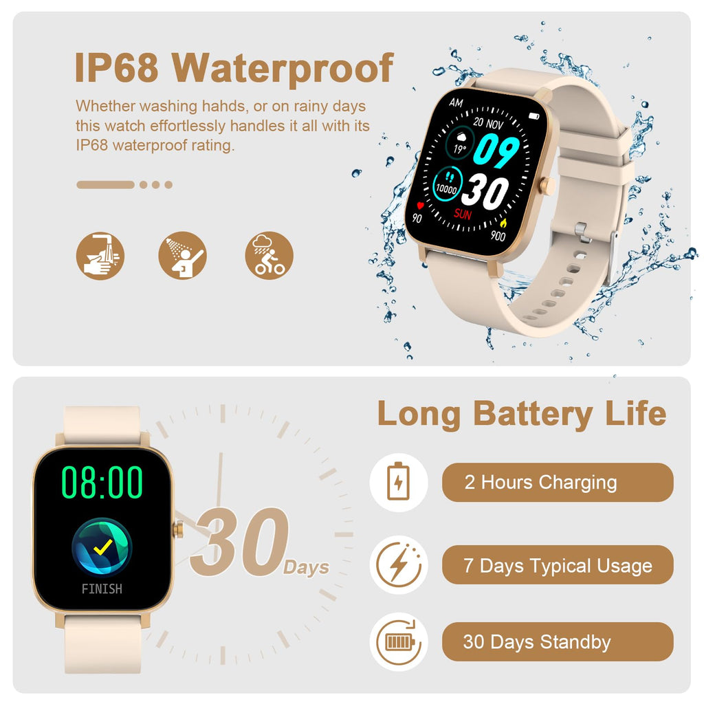 Smart Watch for Men Women Compatible with iPhone Samsung Android Phone 1.83 inch Full Touch Screen IP68 Waterproof Bluetooh Fitness Tracker Heart Rate/Sleep Monitor, Black