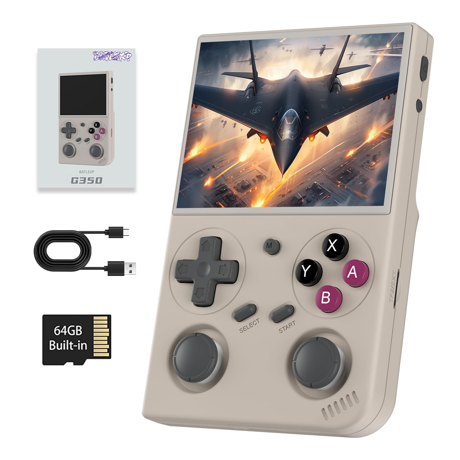 G350 Retro Handheld Game Console , G350 Retro Gaming Console 3.5'' IPS Screen Linux System Built-in 64G TF Card 20+Emulators Pre-Installed 4371 Games Retro Game Console with 3200mAh Battery Black