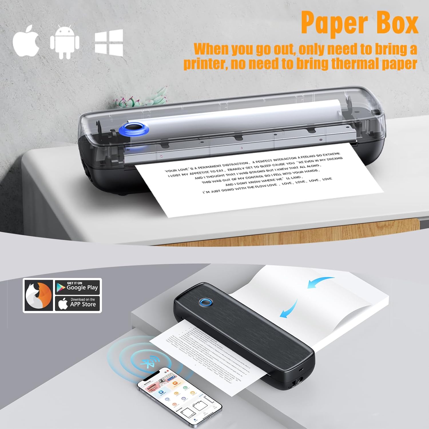 Aixiqee Portable Printer Wireless for Travel，Bluetooth Thermal Support 8.5inches X 11inches US Letter &Legal, A4&A5 Thermal Paper, Inkless Compatible with iOS, Android & Laptop for Office Car Home