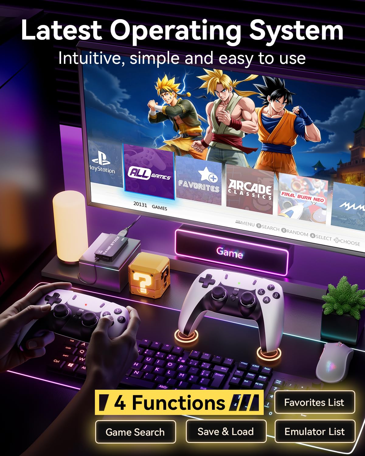 2025 Retro Gaming Console Pro 4K HDMI with 20,000+ Built-in Classic Video Games, Retro Game Stick with 23 Emulators Plug & Play TV Video Gaming Stick with 64GB Memory