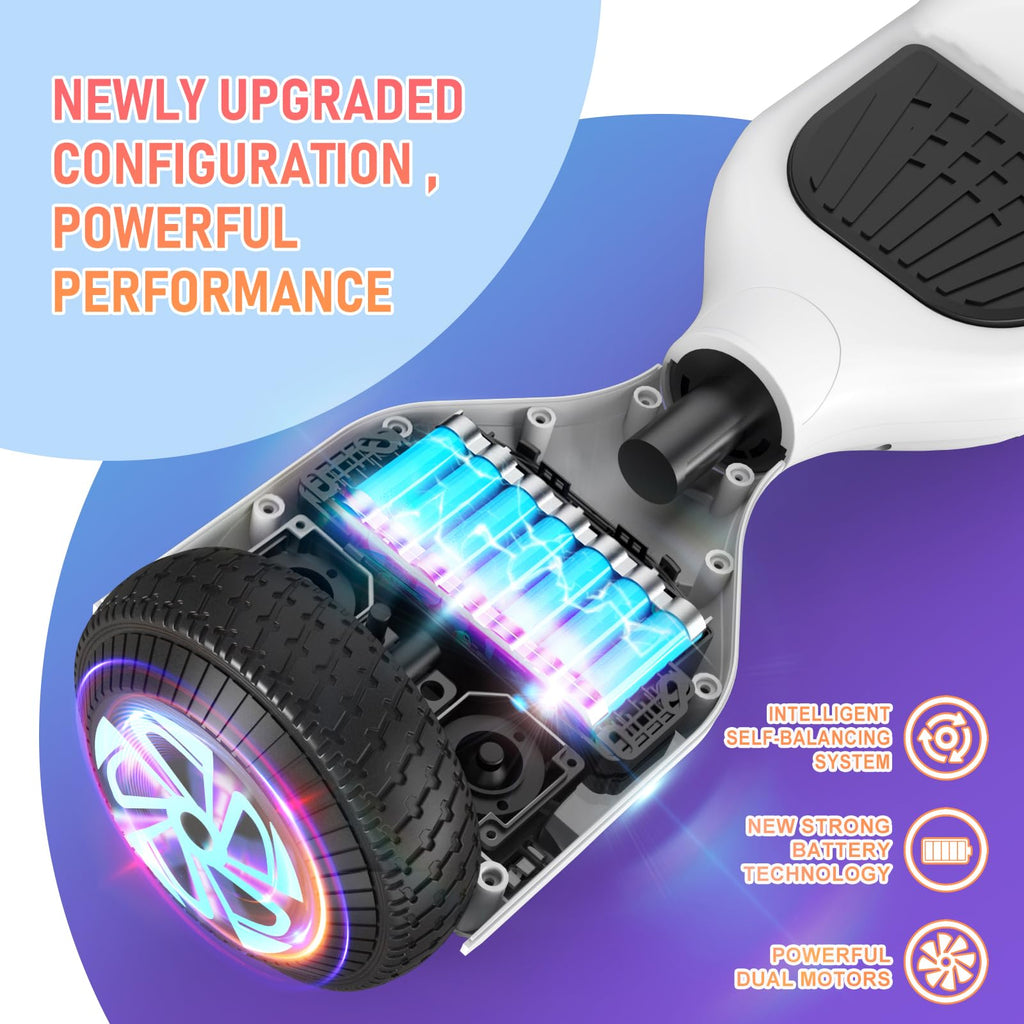 LIEAGLE Hoverboard, 6.5" Self Balancing Scooter Hover Board with Bluetooth Wheels LED Lights for Kids Adults