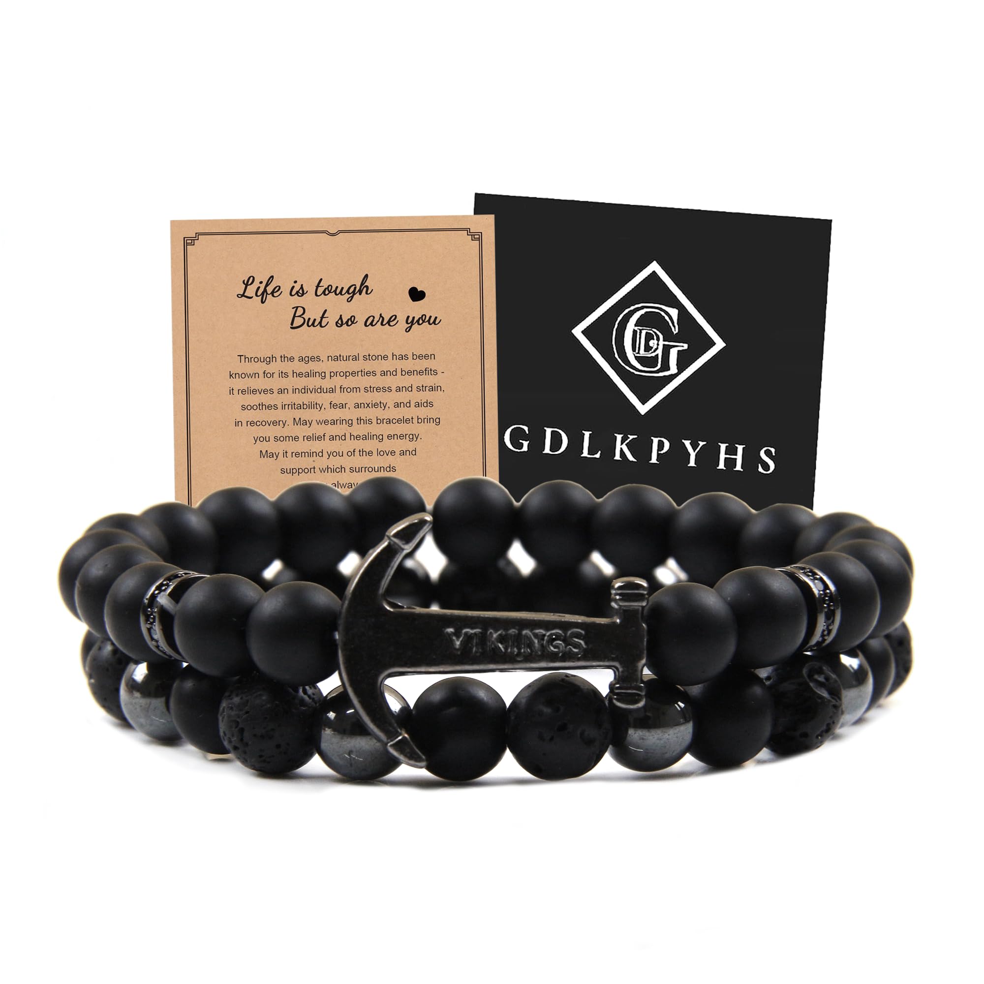 Black Obsidian Bracelet for Men - Black Tourmaline Beaded Bracelets - Mens Bracelet Set 8MM Black Onyx Hematite Lava Stone Beads Triple Protection Bracelet for Men Women Gifts