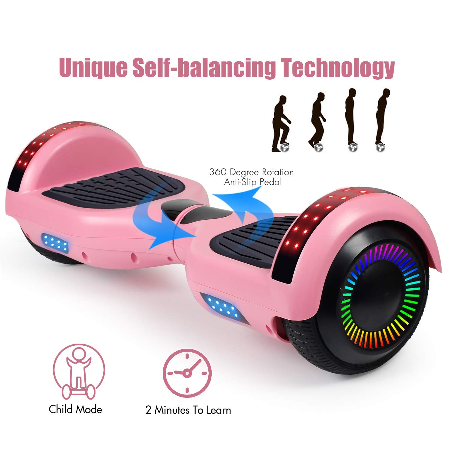 LIEAGLE Hoverboard, 6.5" Self Balancing Scooter Hover Board with Bluetooth Wheels LED Lights for Kids Adults