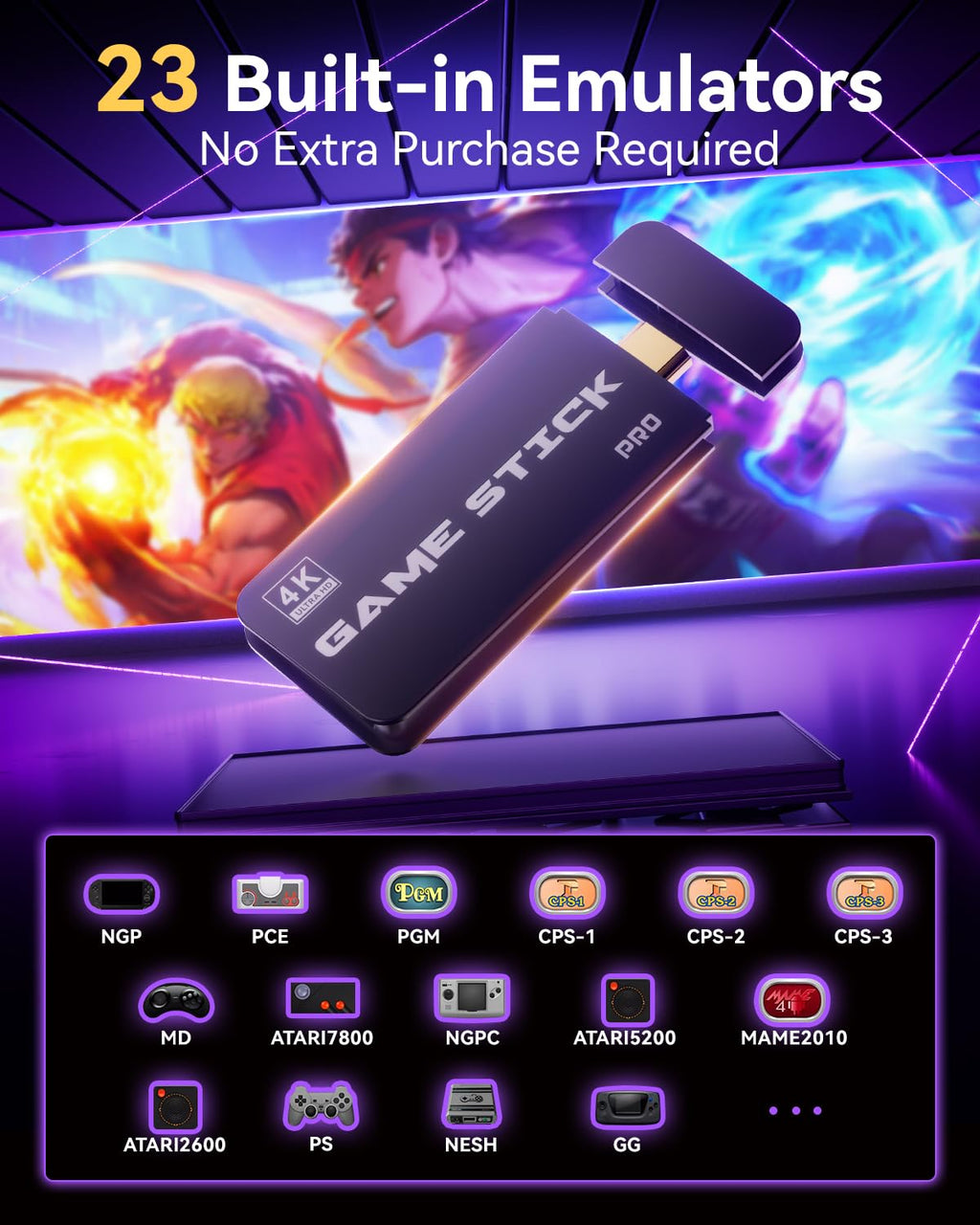2025 Retro Gaming Console Pro 4K HDMI with 20,000+ Built-in Classic Video Games, Retro Game Stick with 23 Emulators Plug & Play TV Video Gaming Stick with 64GB Memory