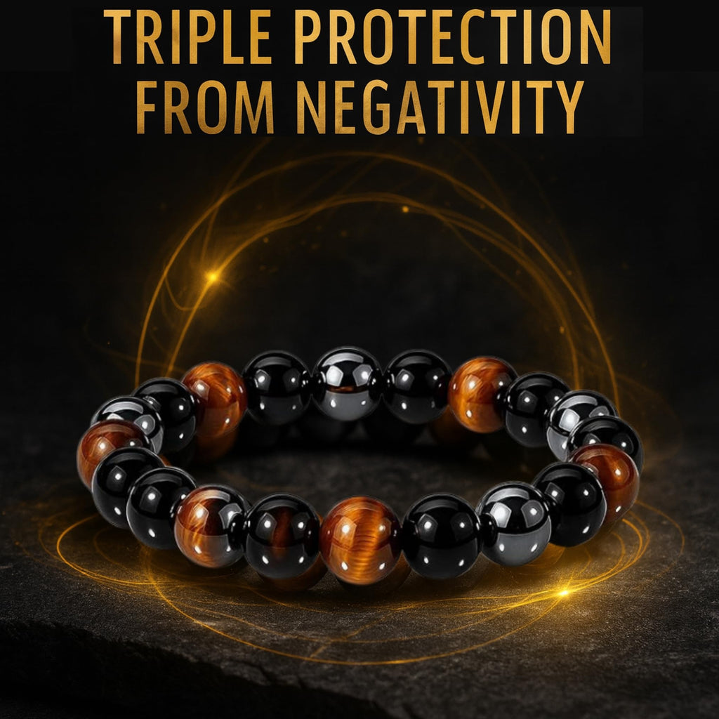 WFJ Black Obsidian Hematite Triple Protection Bracelets Set - Tiger Eye Beaded Natural Stone Bracelet for Men Women Gemstone (10MM)