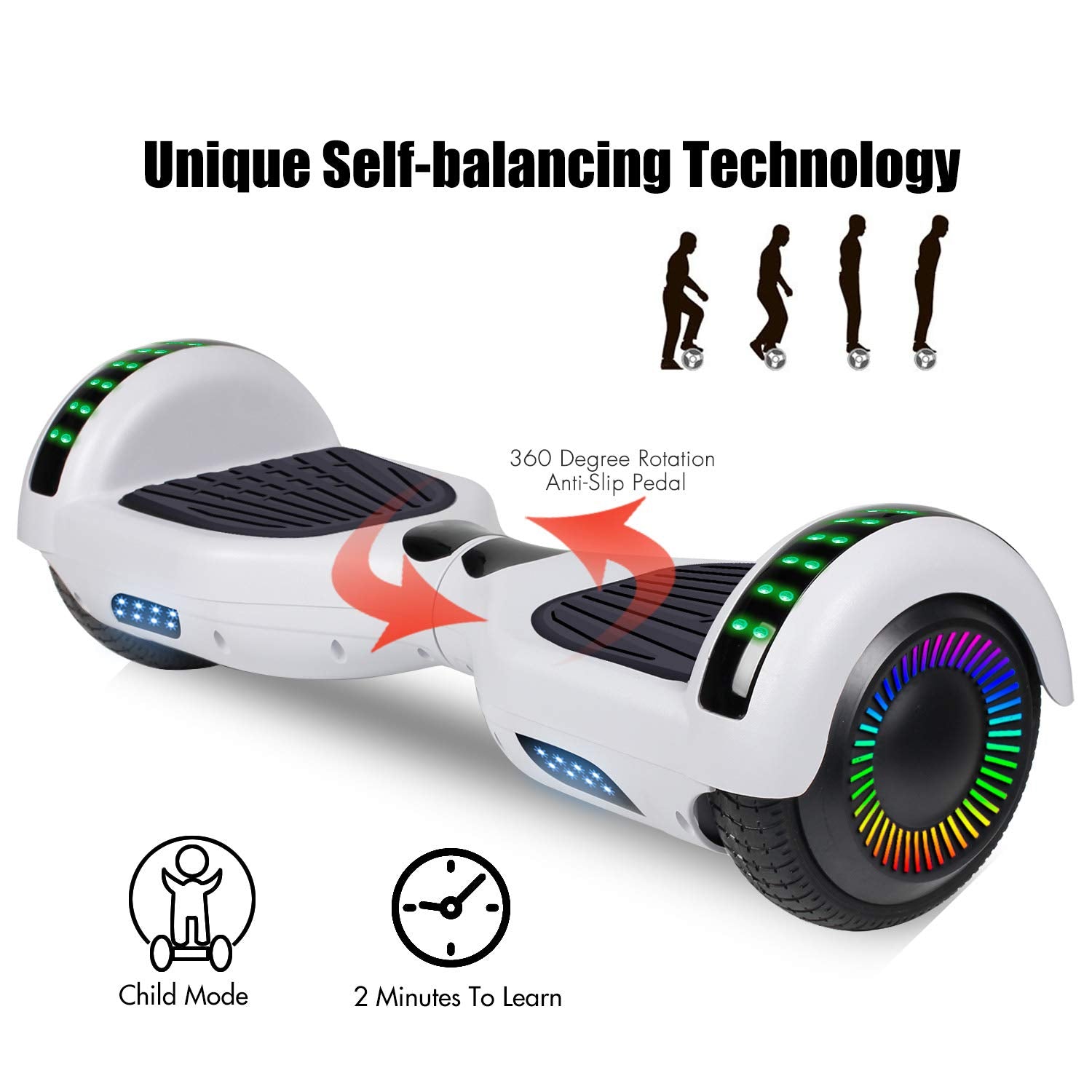 LIEAGLE Hoverboard, 6.5" Self Balancing Scooter Hover Board with Bluetooth Wheels LED Lights for Kids Adults