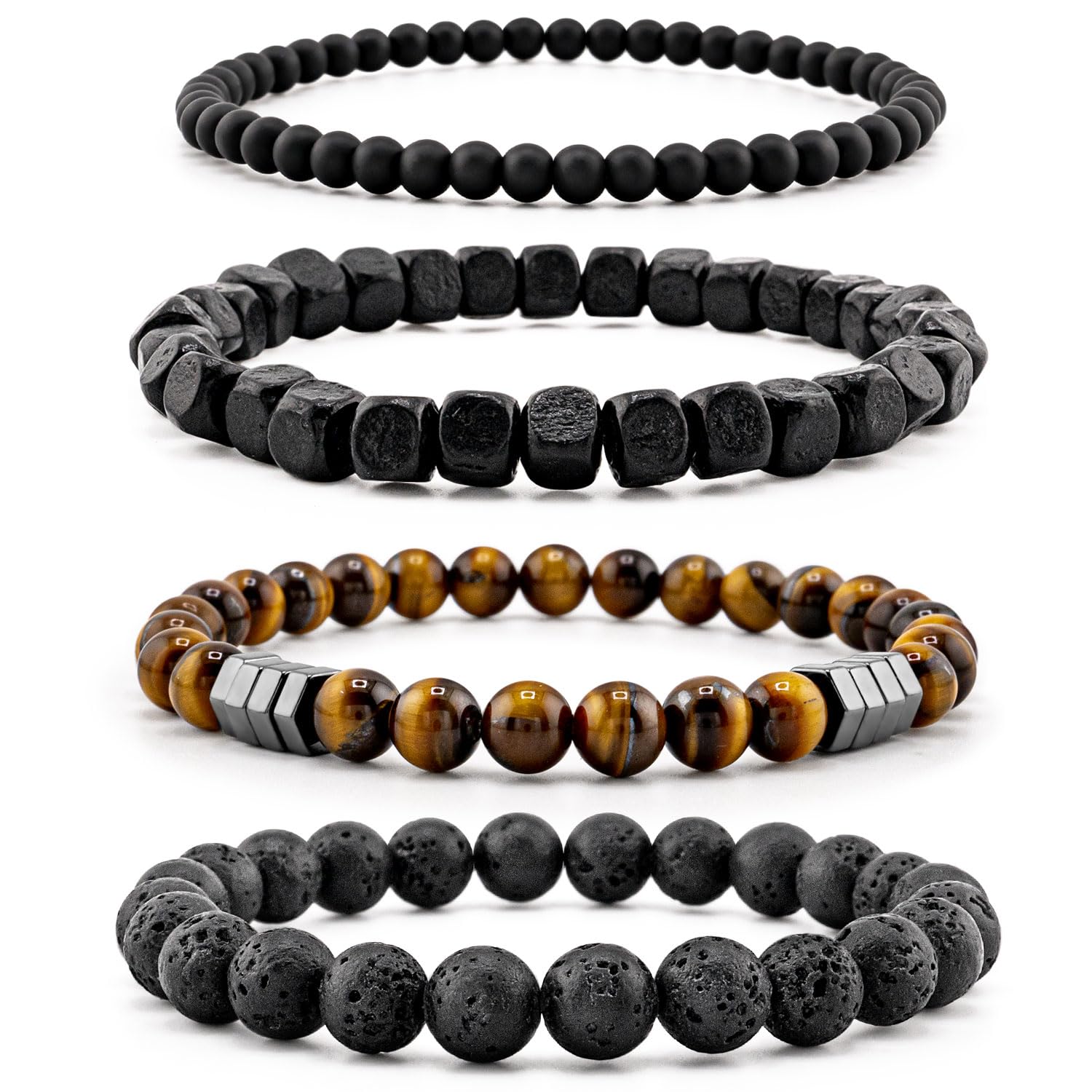 Men’s Bracelet Set Multi - Tiger Eye/Matte Agate/Lava Rock Gifts for Birthday/Anniversary/Christmas