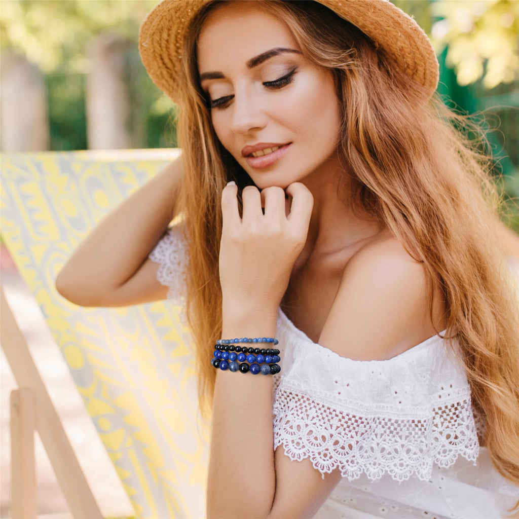 4pcs Beaded Bracelets for Women,Natural Healing Crystal Gemstones Bracelet,Anxiety Stress Relief Bracelet Handmade purple Jewelry Gifts for Women