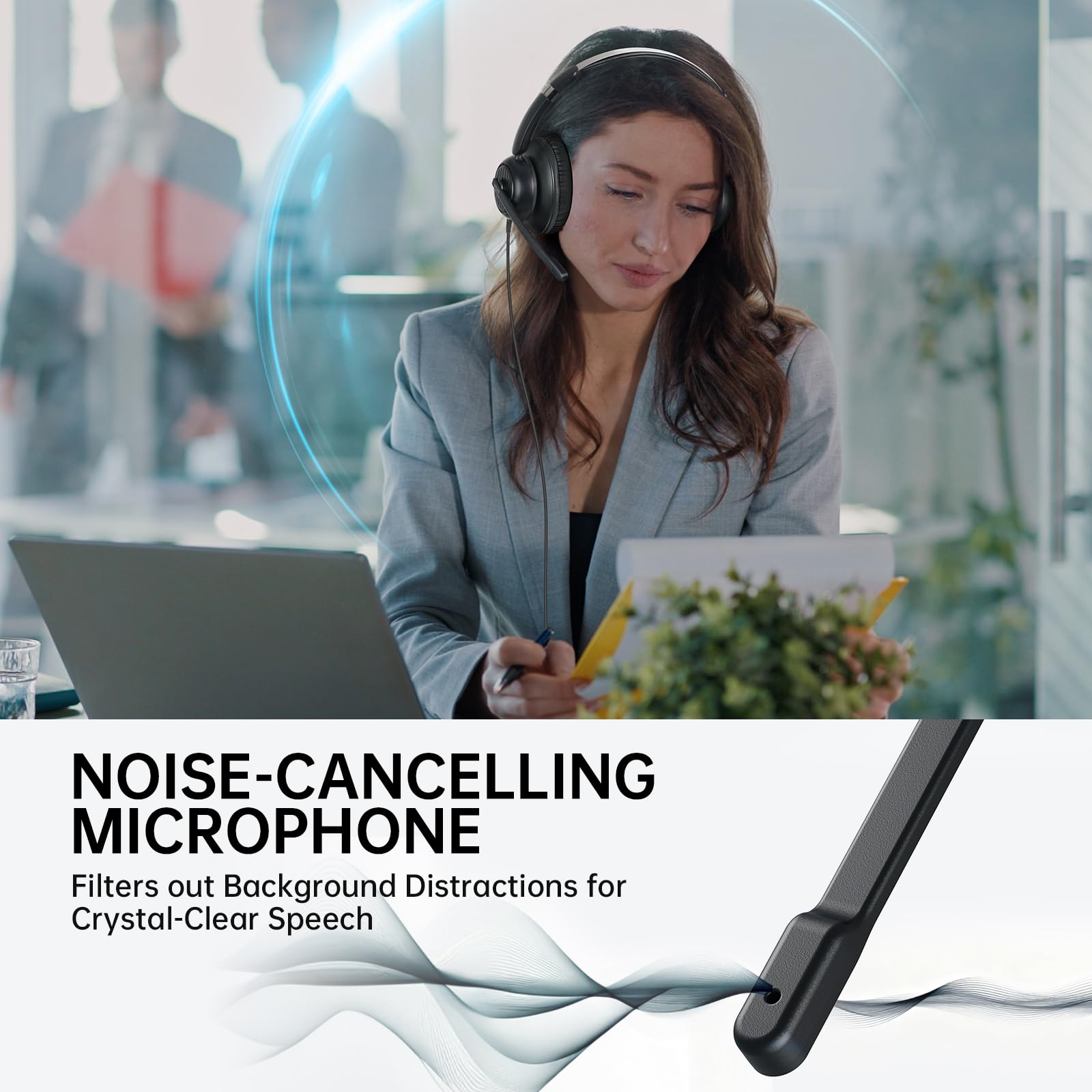 EKSA H8 USB Headset with Microphone for Work, Stereo Wired Computer Headphones with Mic Noise Cancelling, in Line Controls, 3.5mm Jack USB-C/A Over-Ear Headset for PC Laptop Office Call Center Teams