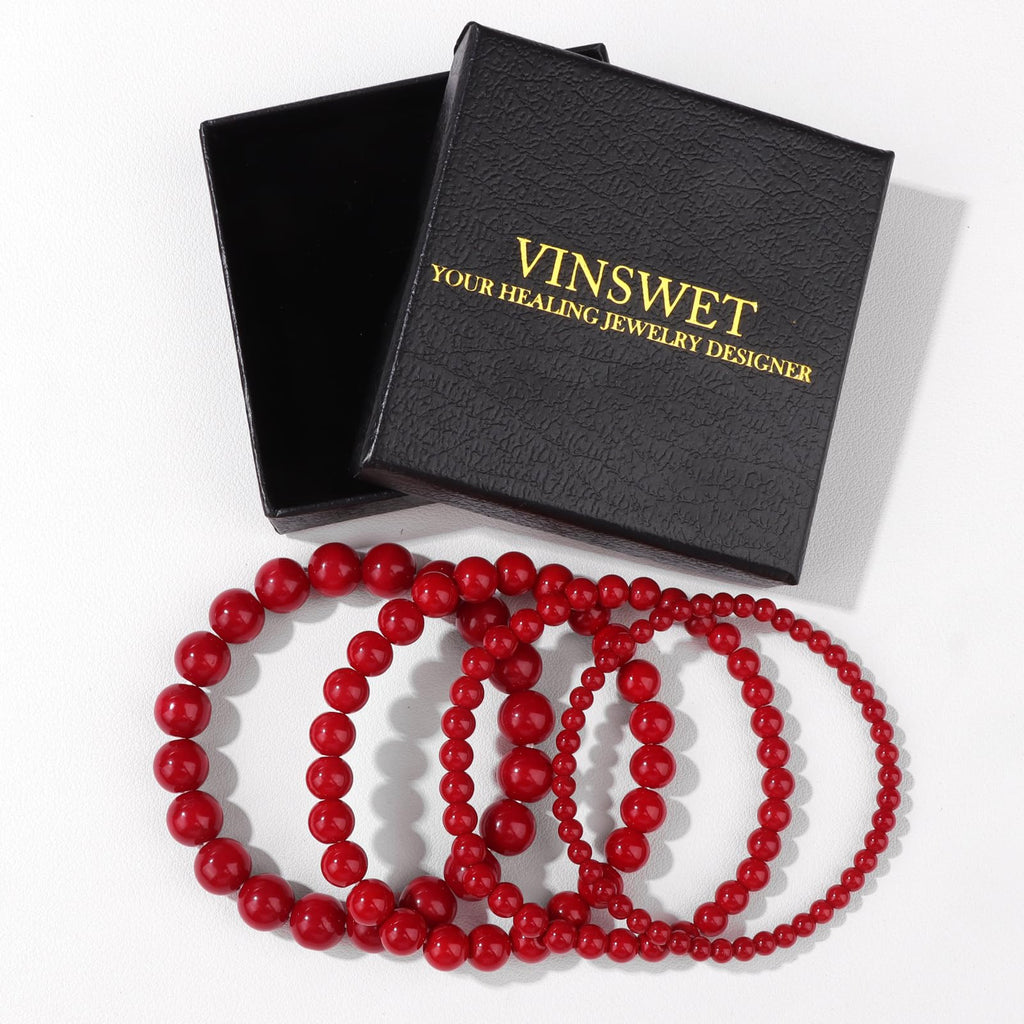 4pcs Beaded Bracelets for Women,Natural Healing Crystal Gemstones Bracelet,Anxiety Stress Relief Bracelet Handmade purple Jewelry Gifts for Women