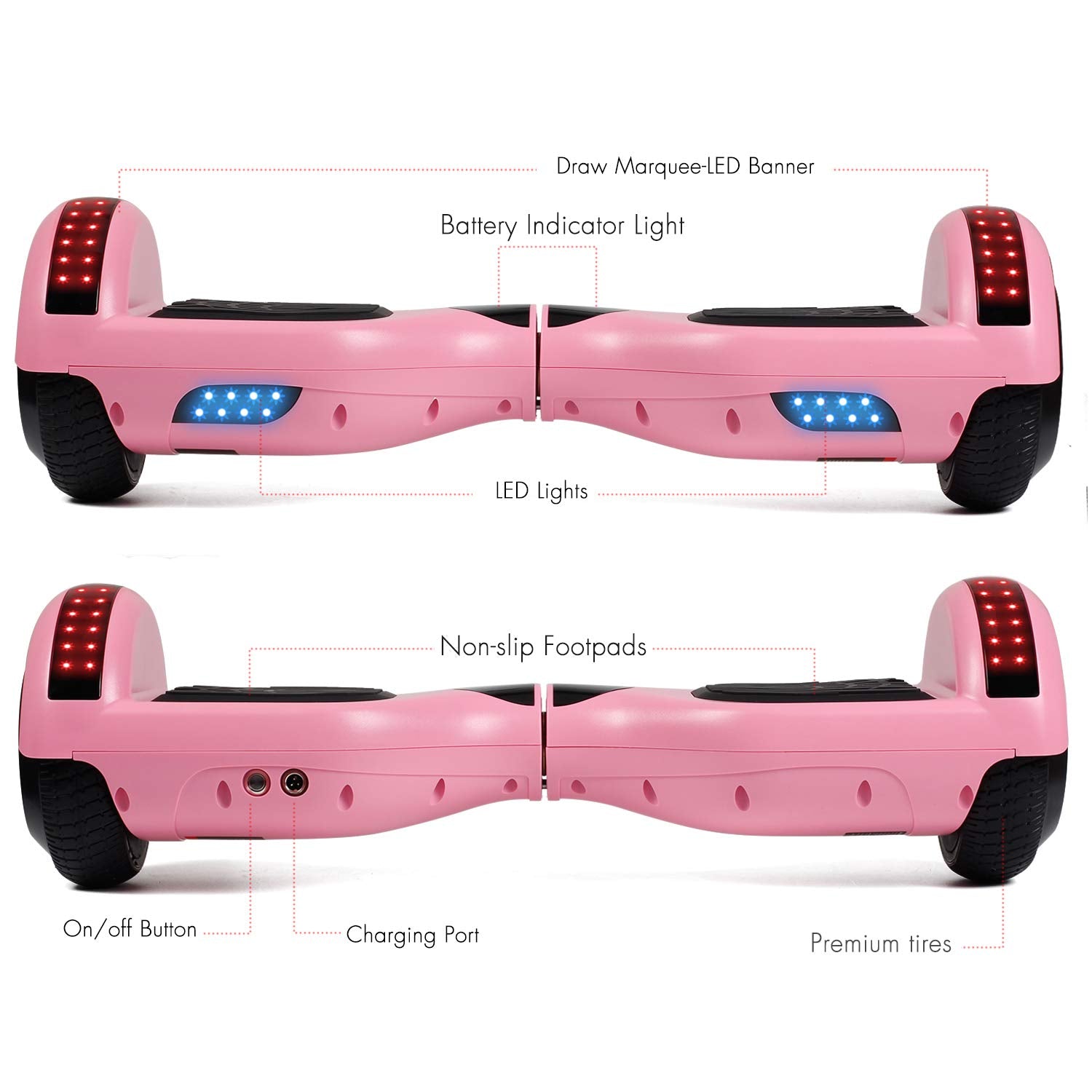 LIEAGLE Hoverboard, 6.5" Self Balancing Scooter Hover Board with Bluetooth Wheels LED Lights for Kids Adults