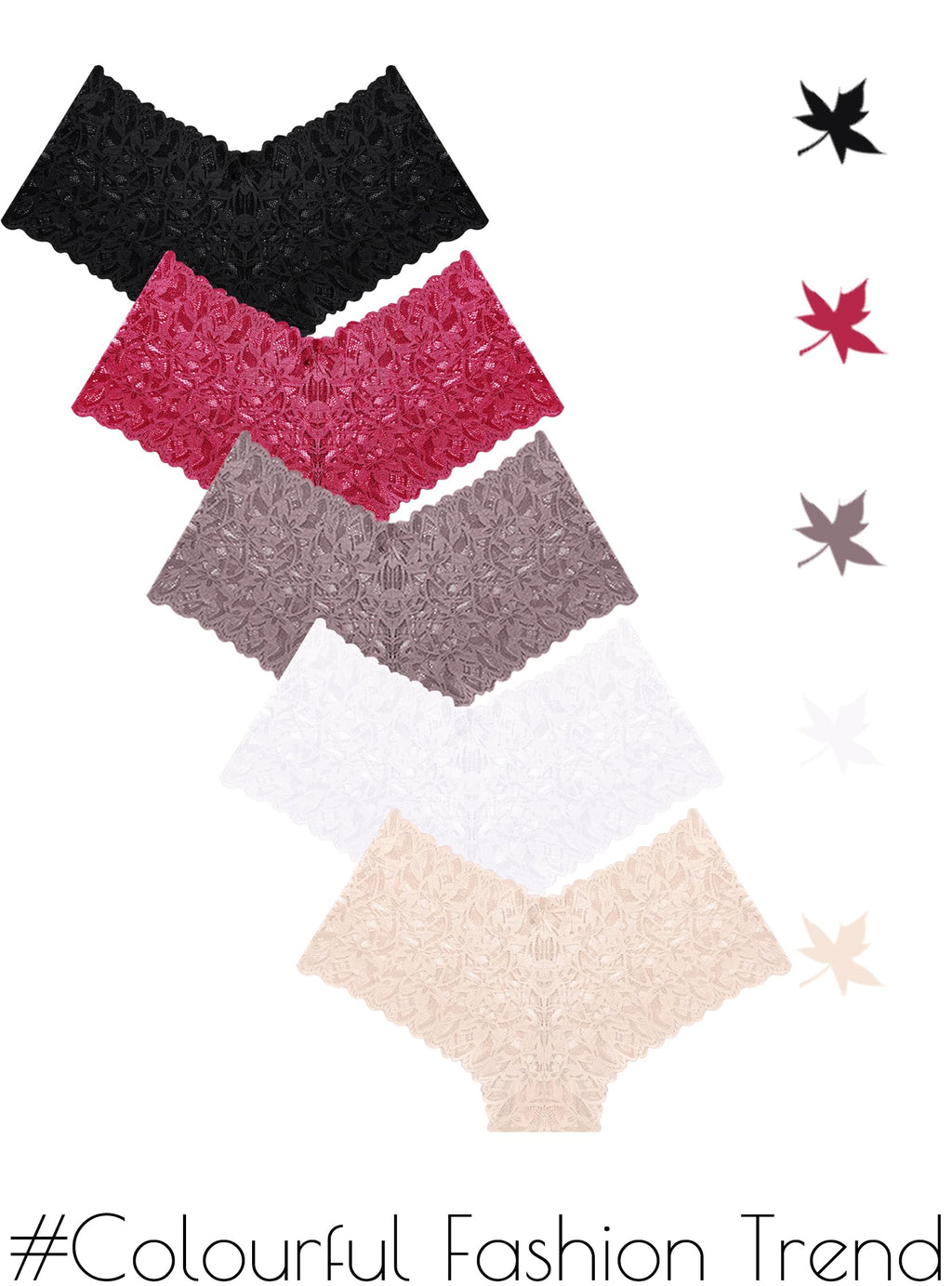 Sexy Women's Underwear Lace Shorts V Waist Breathable Cheeky Panties Boyshorts Underwear Women 5 Pack