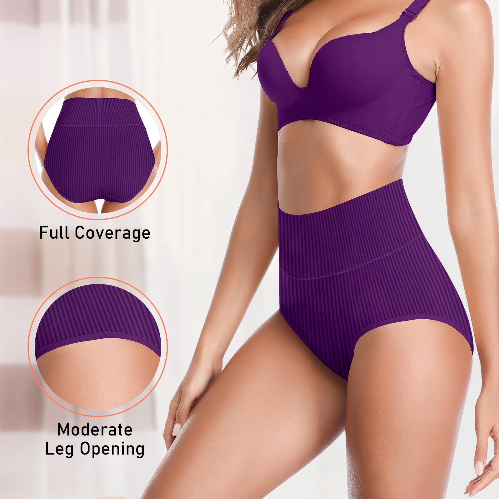 Women's High Waist Cotton Underwear Super Stretchy Briefs Full Coverage Panties Soft Women Panties 5-Pack