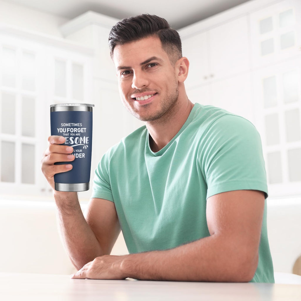 NOWWISH Inspirational Coffee Mug for Men, 14oz Vacuum Insulated Stainless Steel Cup, You Are Awesome Gift for Husband, Boyfriend, Dad - Navy Blue