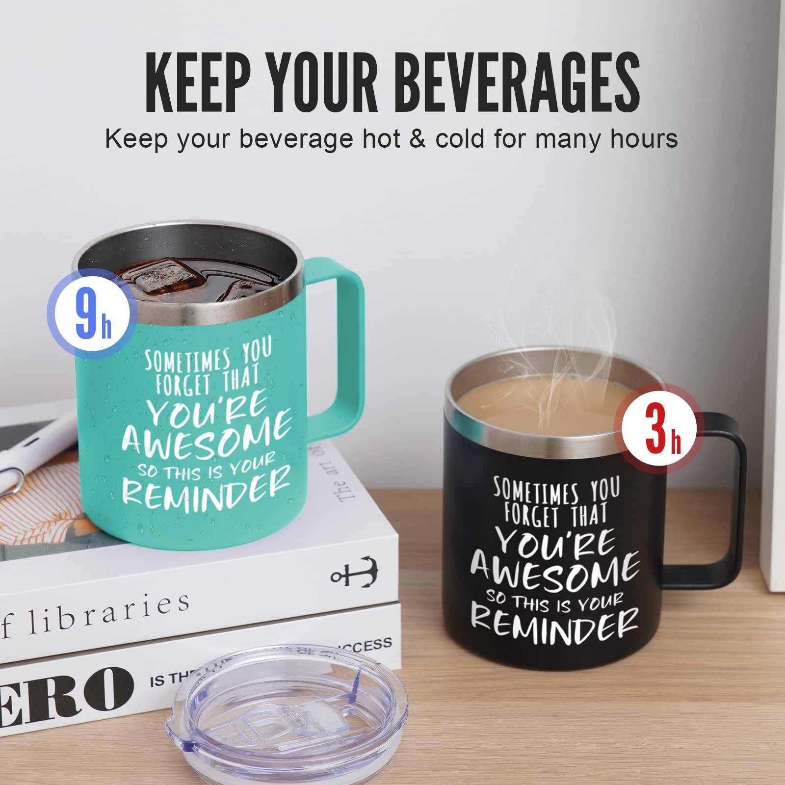 NOWWISH Inspirational Coffee Mug for Men, 14oz Vacuum Insulated Stainless Steel Cup, You Are Awesome Gift for Husband, Boyfriend, Dad - Navy Blue