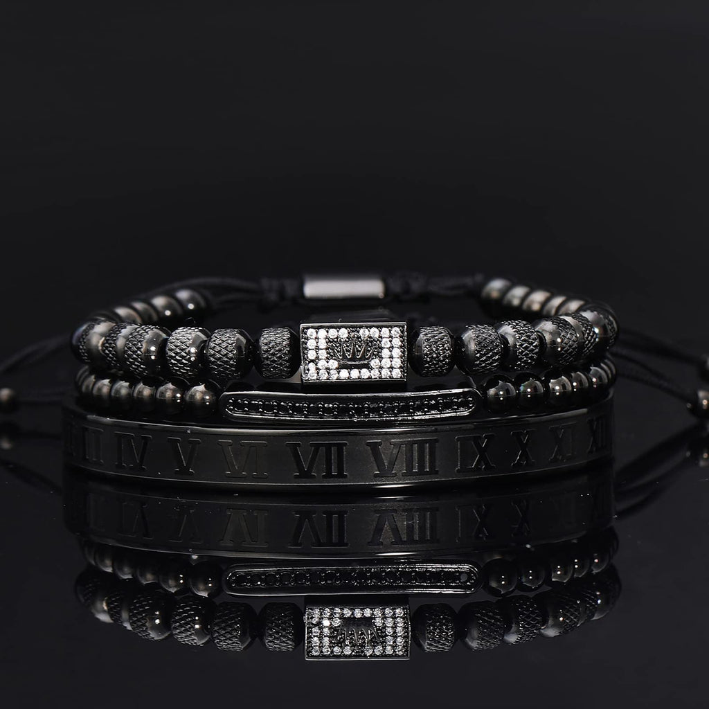 WFYOU 3PCS Stainless Steel Bracelets for Men Gold Roman Numeral Bangle Bracelet Twisted Cable Bracelet Adjustable Cuff Bracelet Mens Luxury Jewelry Bracelets Gifts