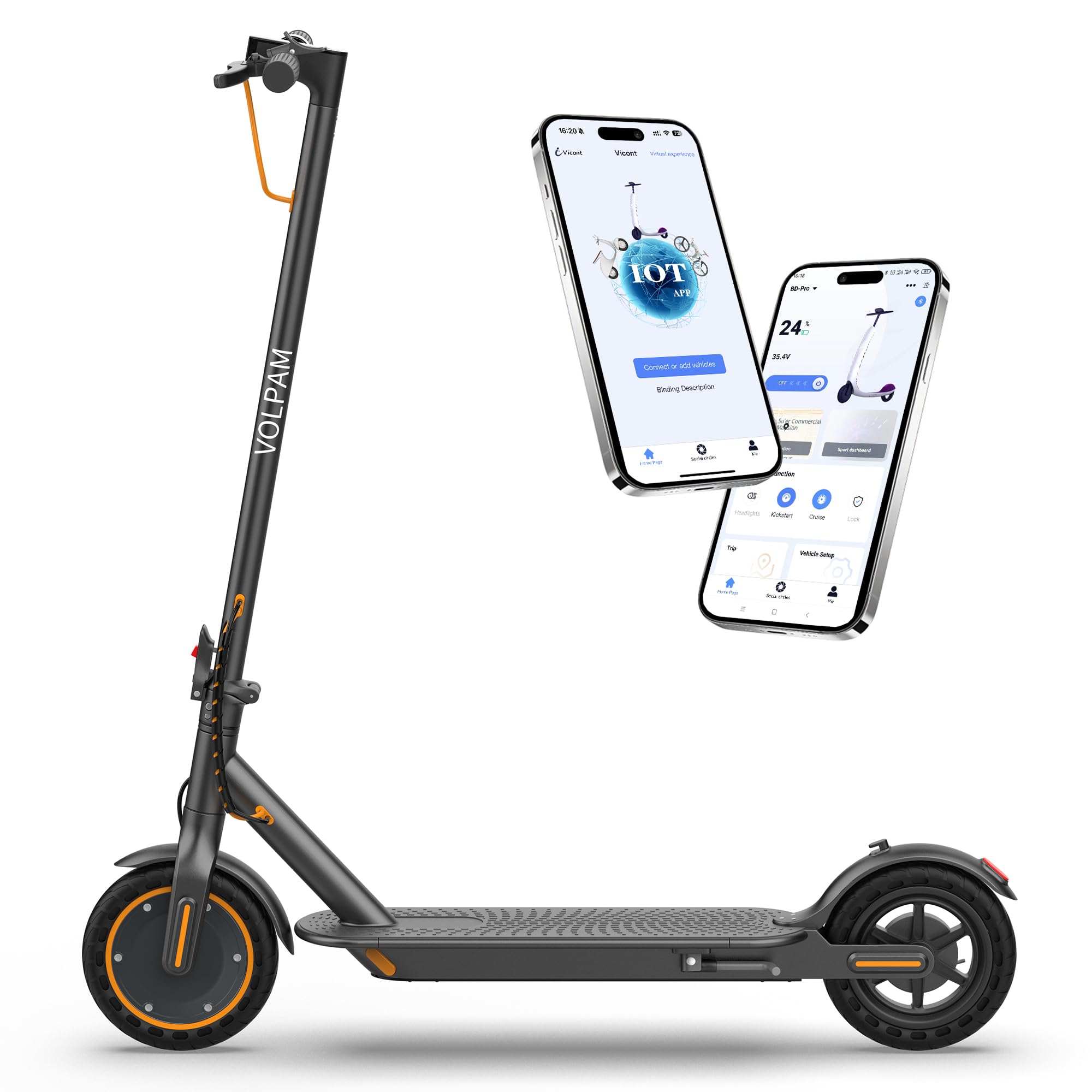 VOLPAM Electric Scooter, 350W/500W Powerful Motor, 8.5"/10" Solid Tires, 19/22Mph, 28/23/21/16 Miles Max Range, Dual Braking