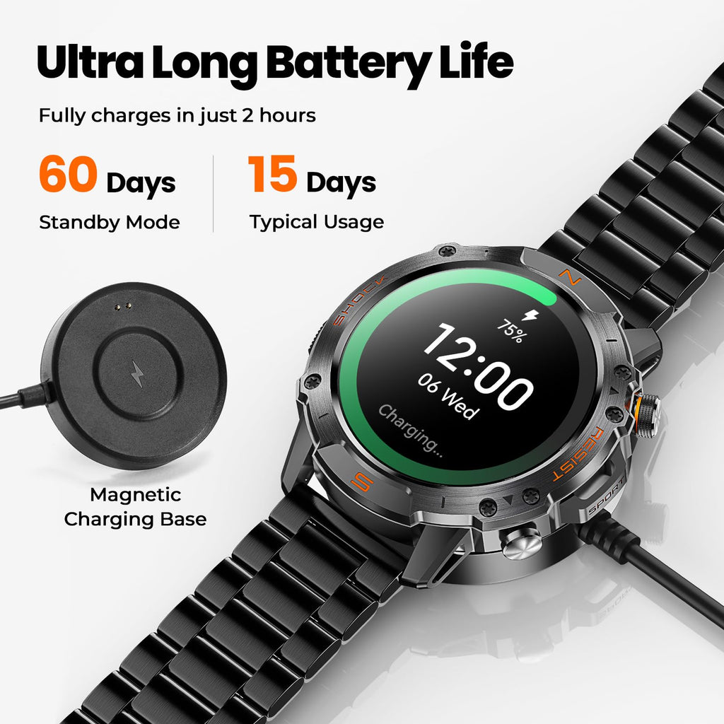 WalkerFit Smart Watch for Men, 1.43" Round AMOLED, 5ATM Waterproof, Heart Rate & Sleep Monitor,Long Battery,Outdoor Fitness Activity Tracker,Voice Control&Bluetooth Call,Compatible with iPhone Android