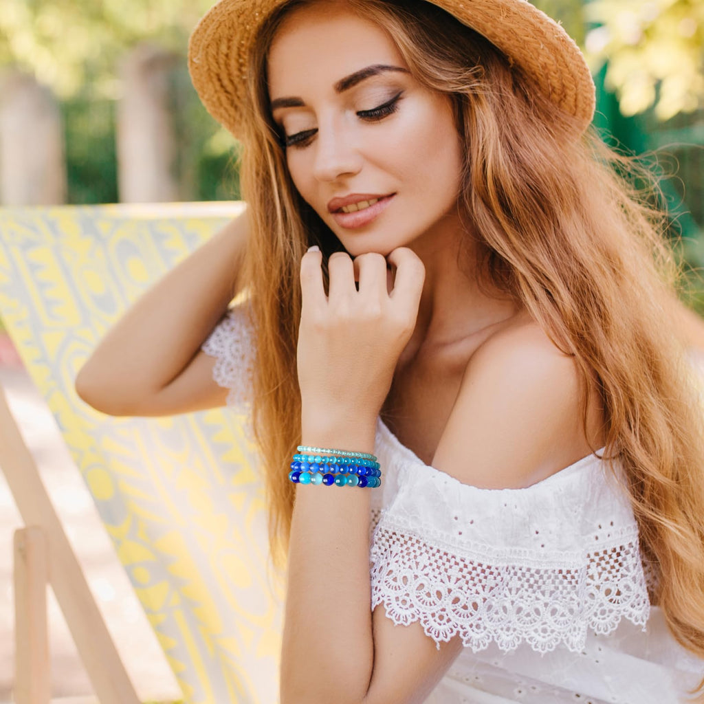 4pcs Beaded Bracelets for Women,Natural Healing Crystal Gemstones Bracelet,Anxiety Stress Relief Bracelet Handmade purple Jewelry Gifts for Women