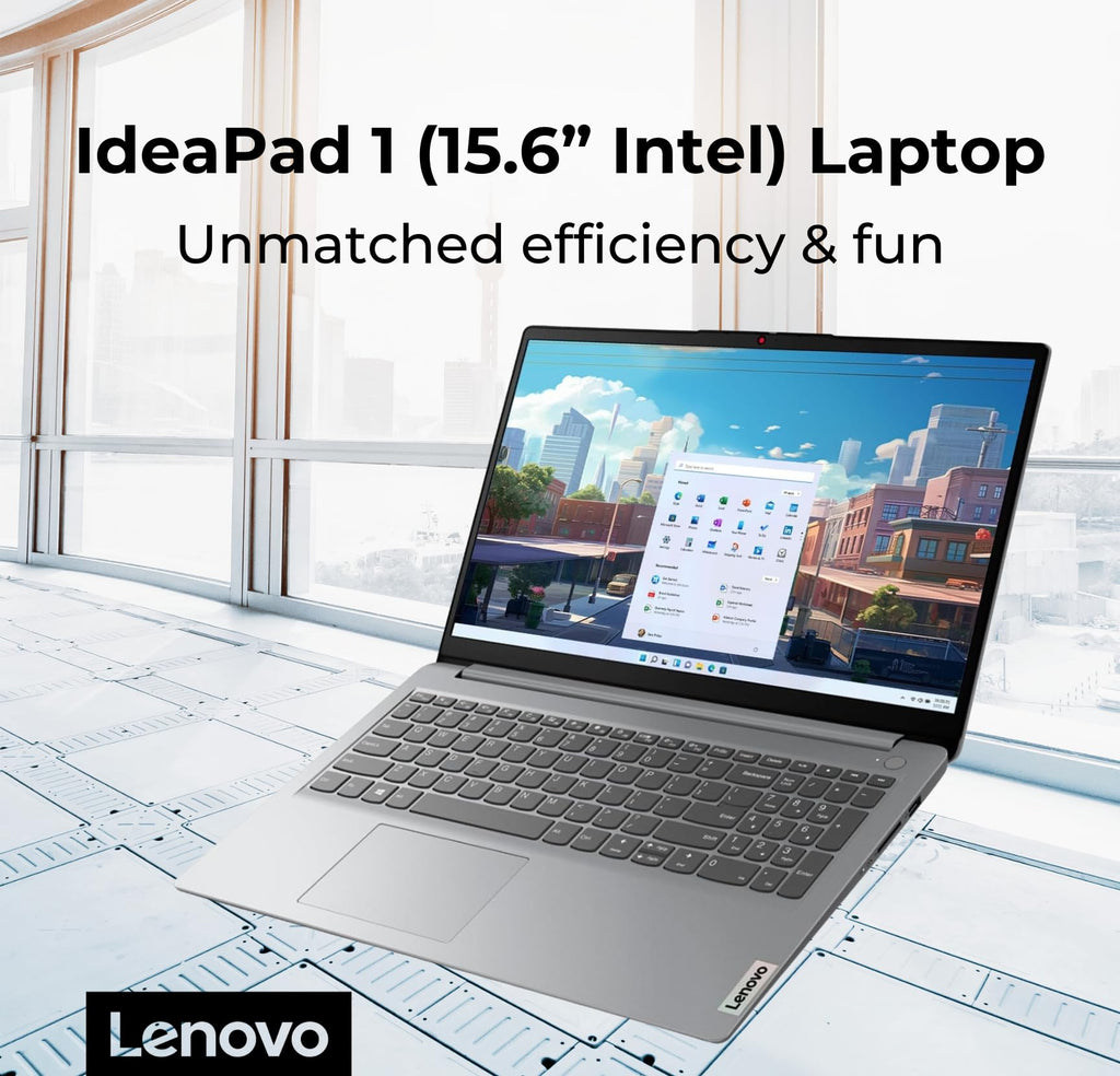 Lenovo IdeaPad 1 Student Laptop, 15.6" FHD Display, Intel Dual Core Processor, 12GB RAM, 512GB SSD + 128GB eMMC, 1 Year Office 365, Wi-Fi 6, Webcam, Bluetooth, SD Card Reader, Windows 11 Home, Grey