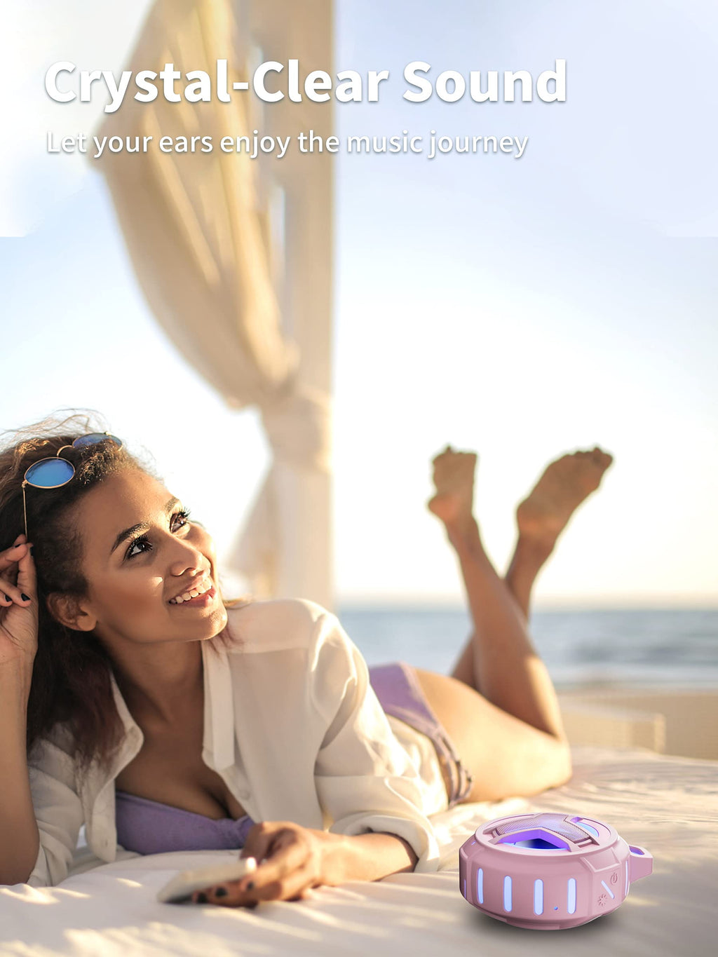 EBODA Bluetooth Shower Speaker, Portable Bluetooth Speakers, IP67 Waterproof Wireless Speaker with LED Light, Floating, 2000mAh, True Wireless Stereo for Kayak, Beach, Gifts for unisex -Black